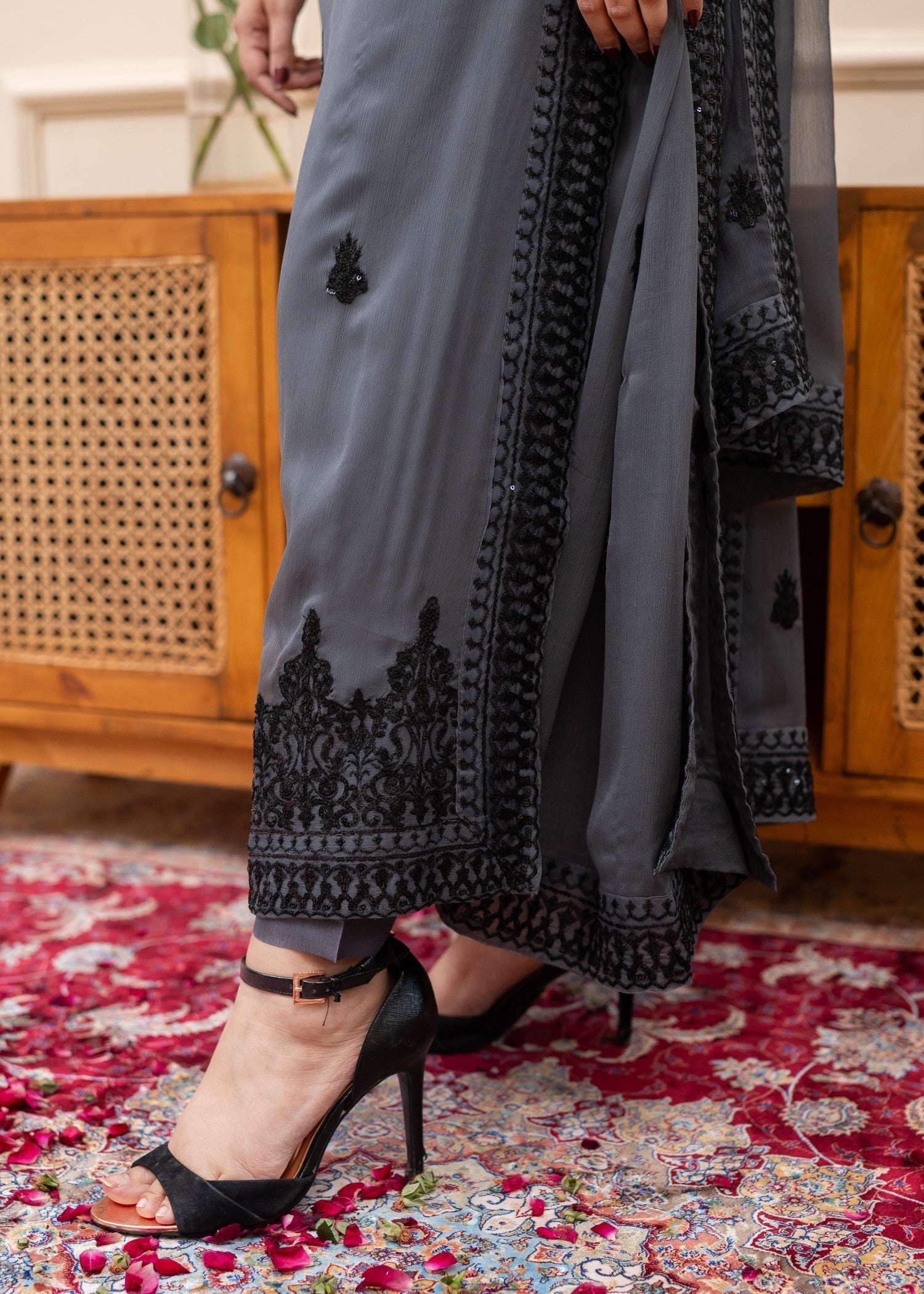 Alyssa GREY CHIFFON SUIT ALL308 Women 3pcs