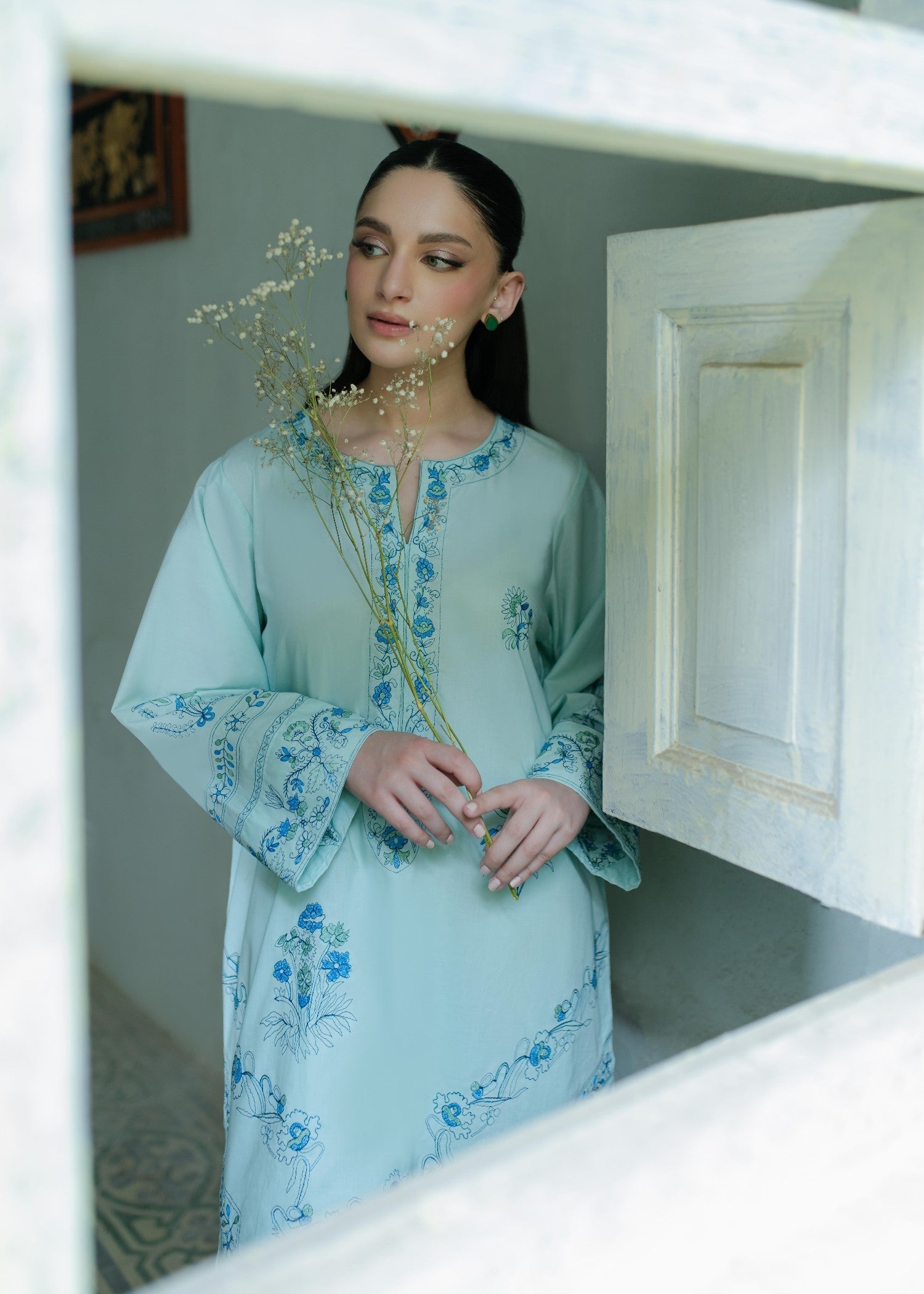 Azulie Aqua Embroidered Kurta by Women 1pcs