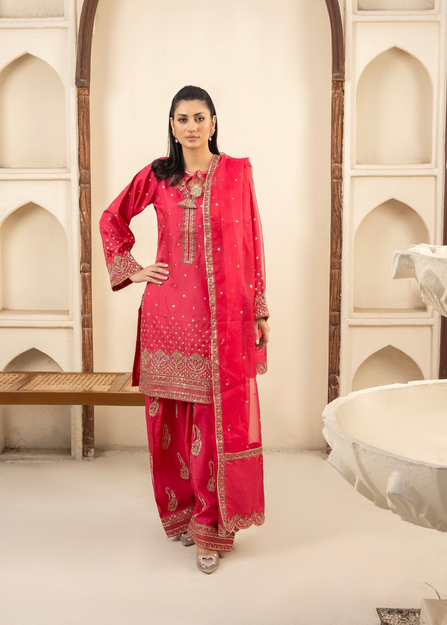 Maira Fashion Shocking Pink Kurta Set Women 3pcs