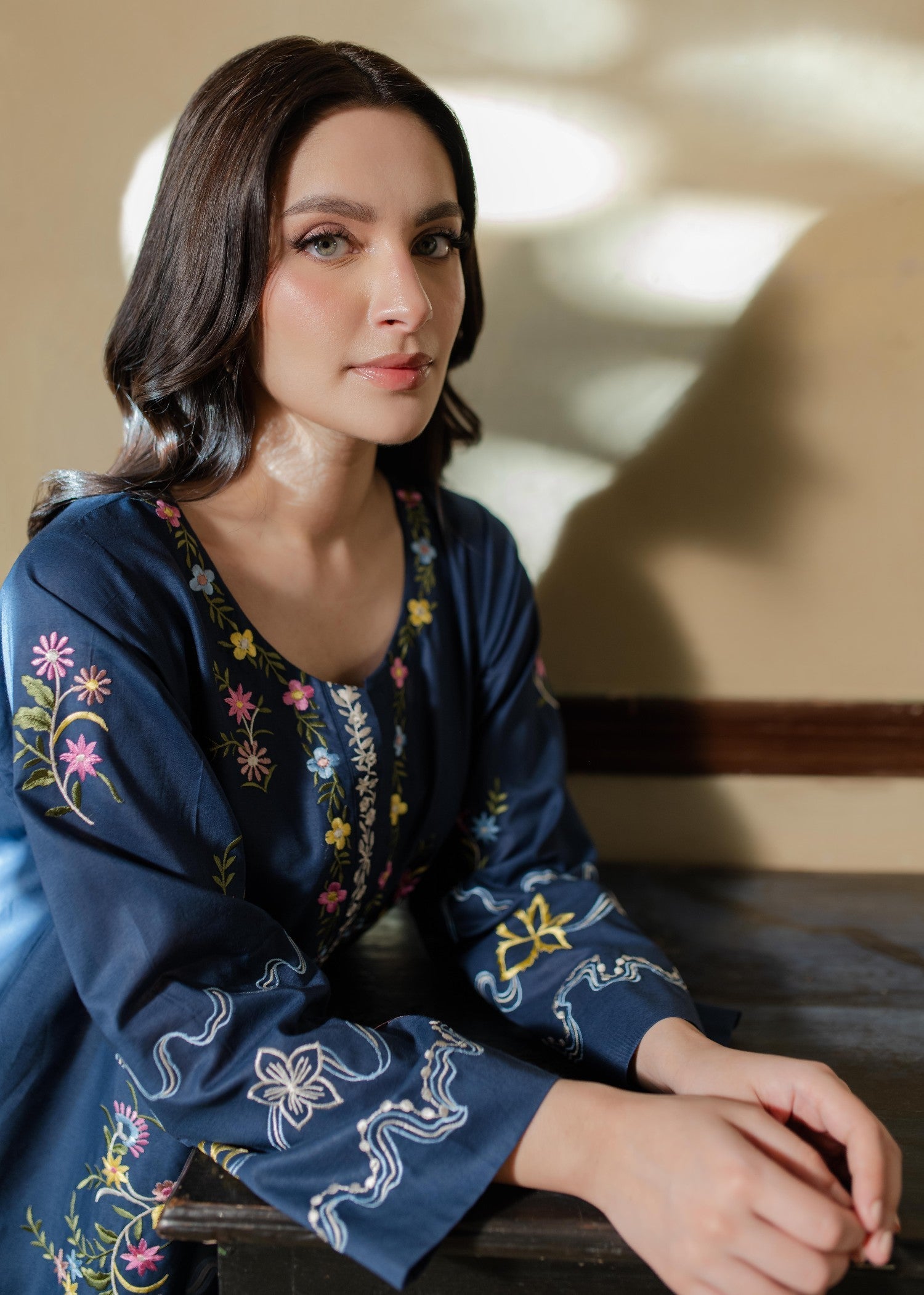 Azulie Navy Embroidered Kurta by Women 1pcs