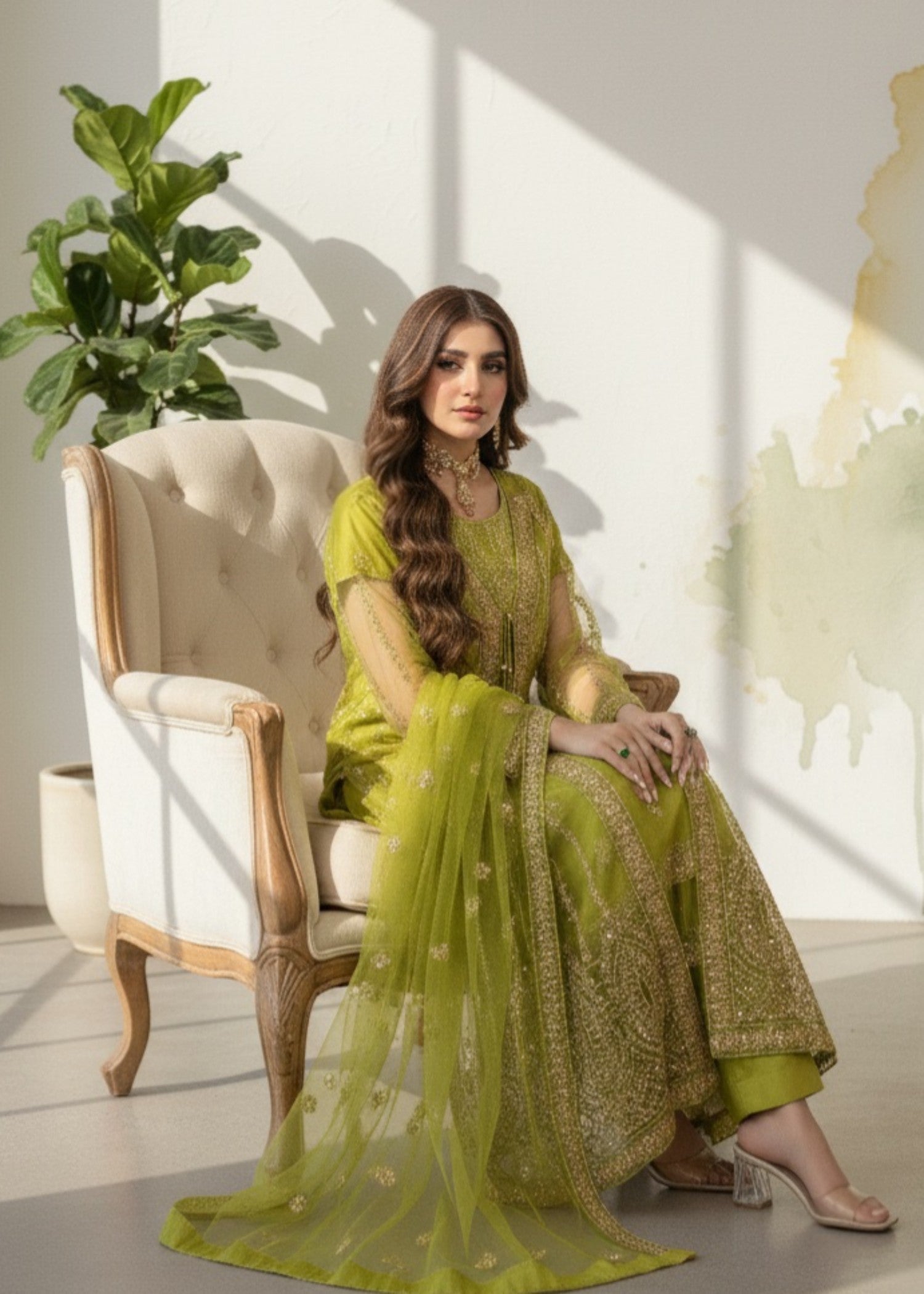 Pehnawa By Bin Akram’s Green Elegance | Net Gown Women 4pcs