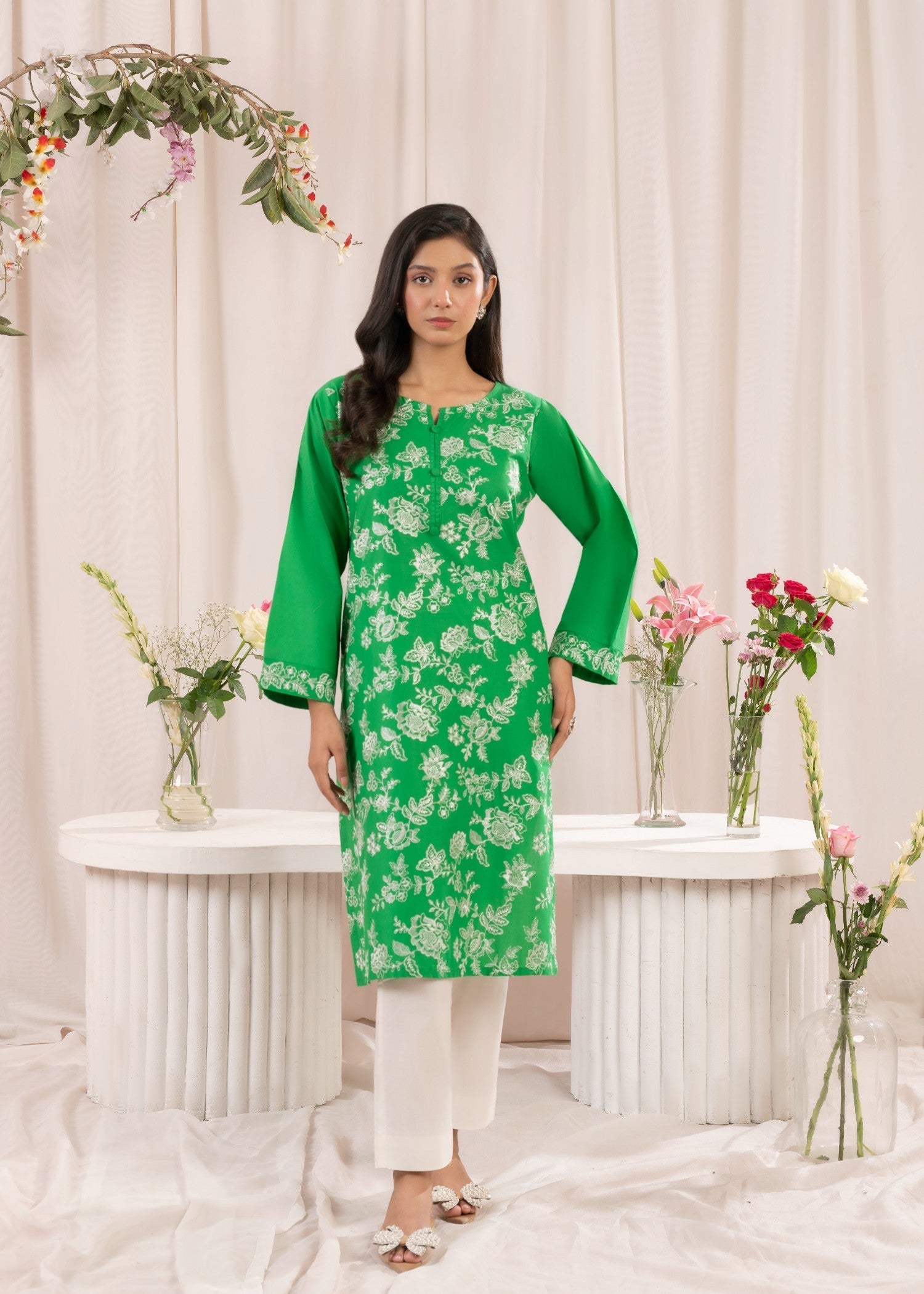 Musani Embroidered Lawn Stitched Shirt Green Women 1pcs