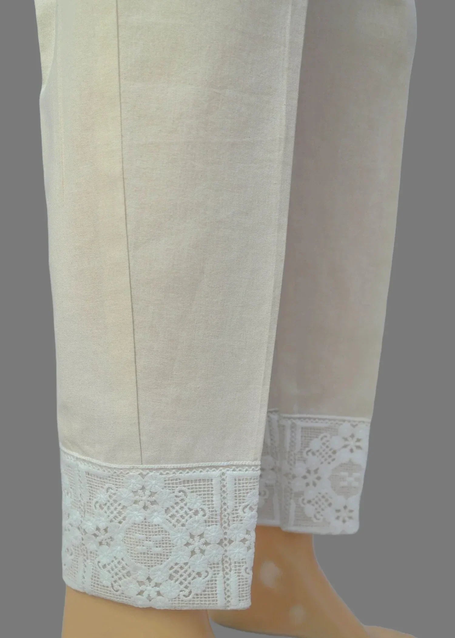 Urban Cut Linen Ivory Fabric Heavy Embroidery Stitched Trouser 100% Cotton Pre Shrinked Women 1pcs