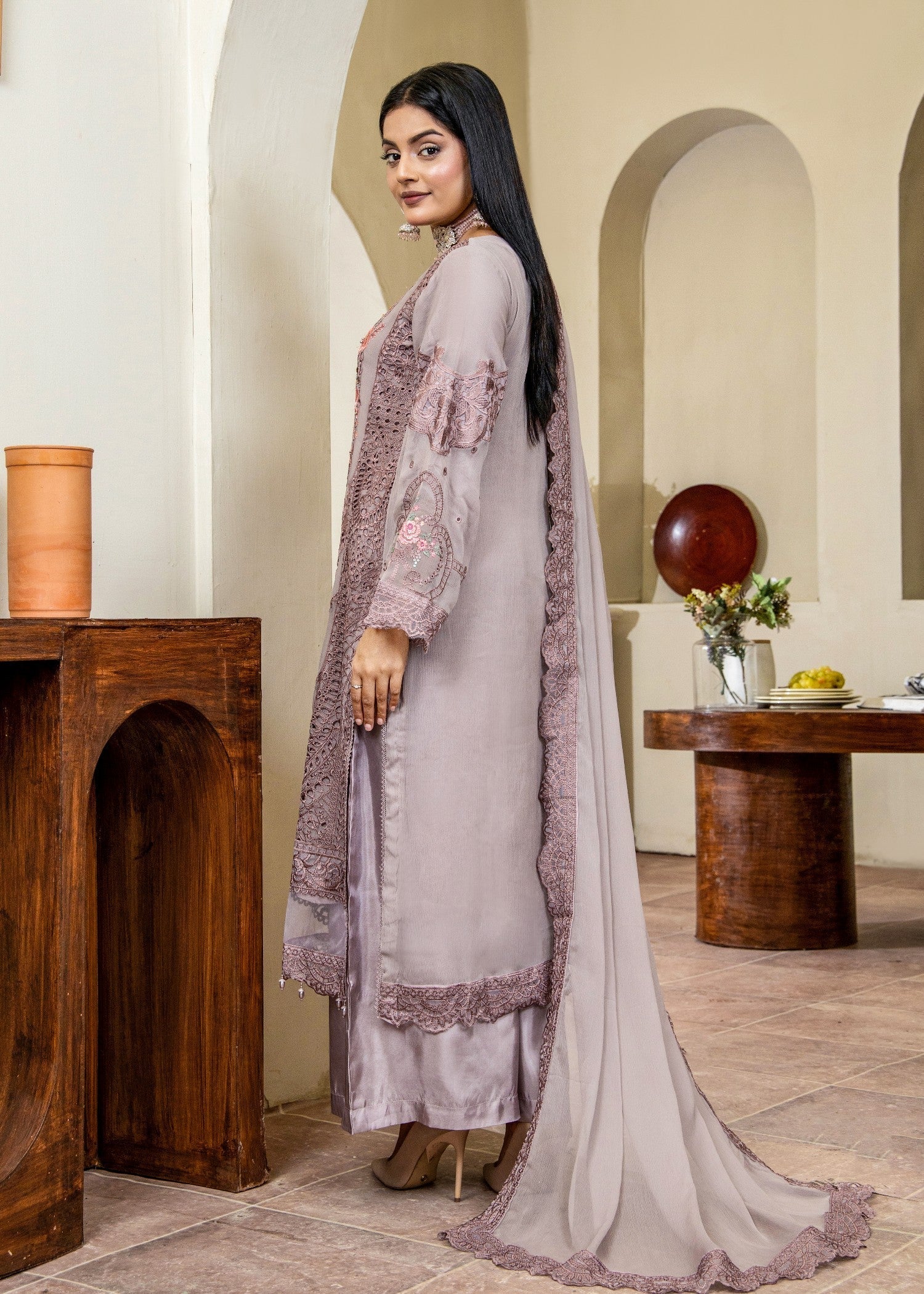 Pehnawa By Bin Akram’s Mauve Rose Pret | Chiffon Kurta Set Women 3pcs