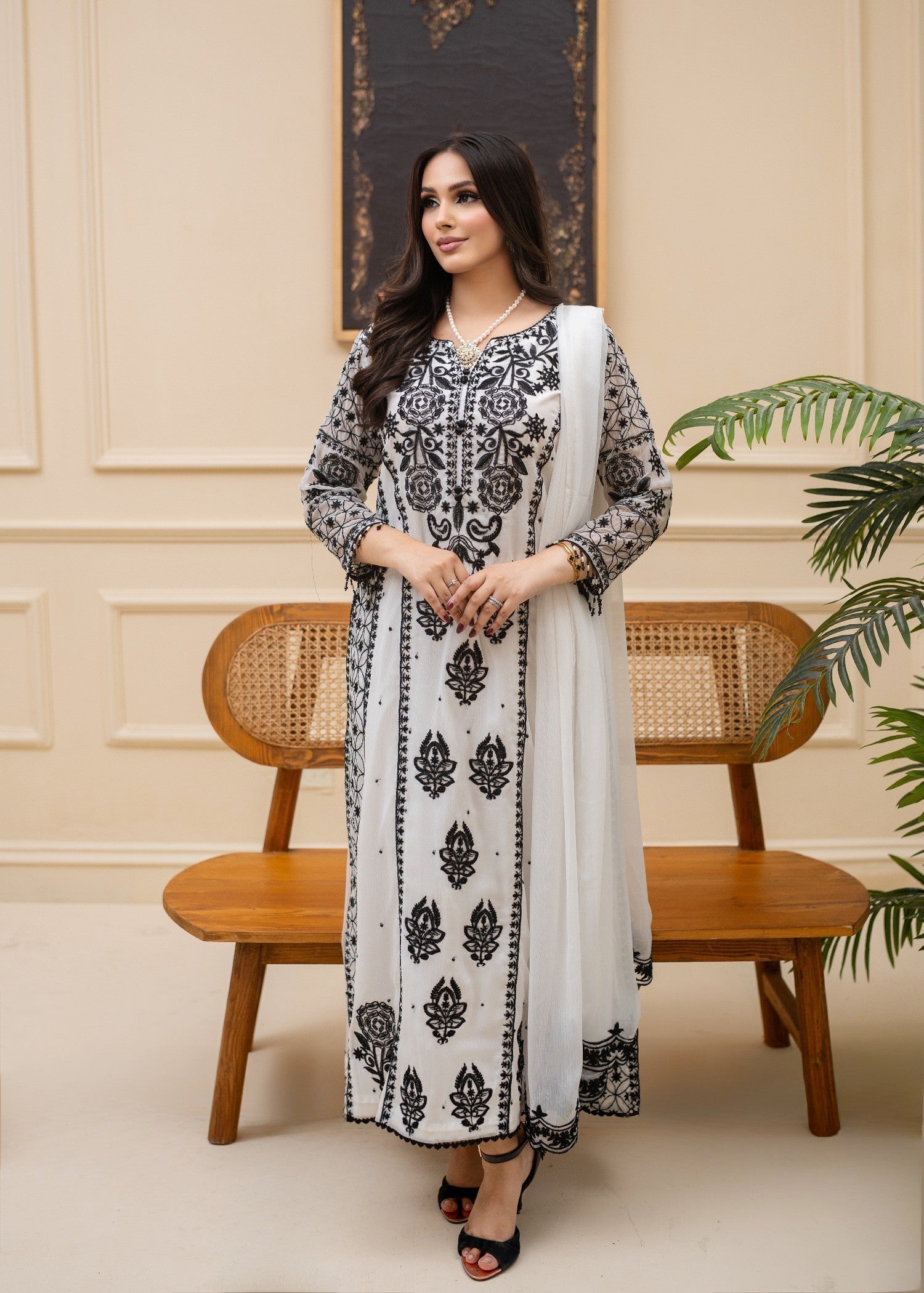 Alyssa WHITE CHIFFON SUIT ALL310 Women 3pcs