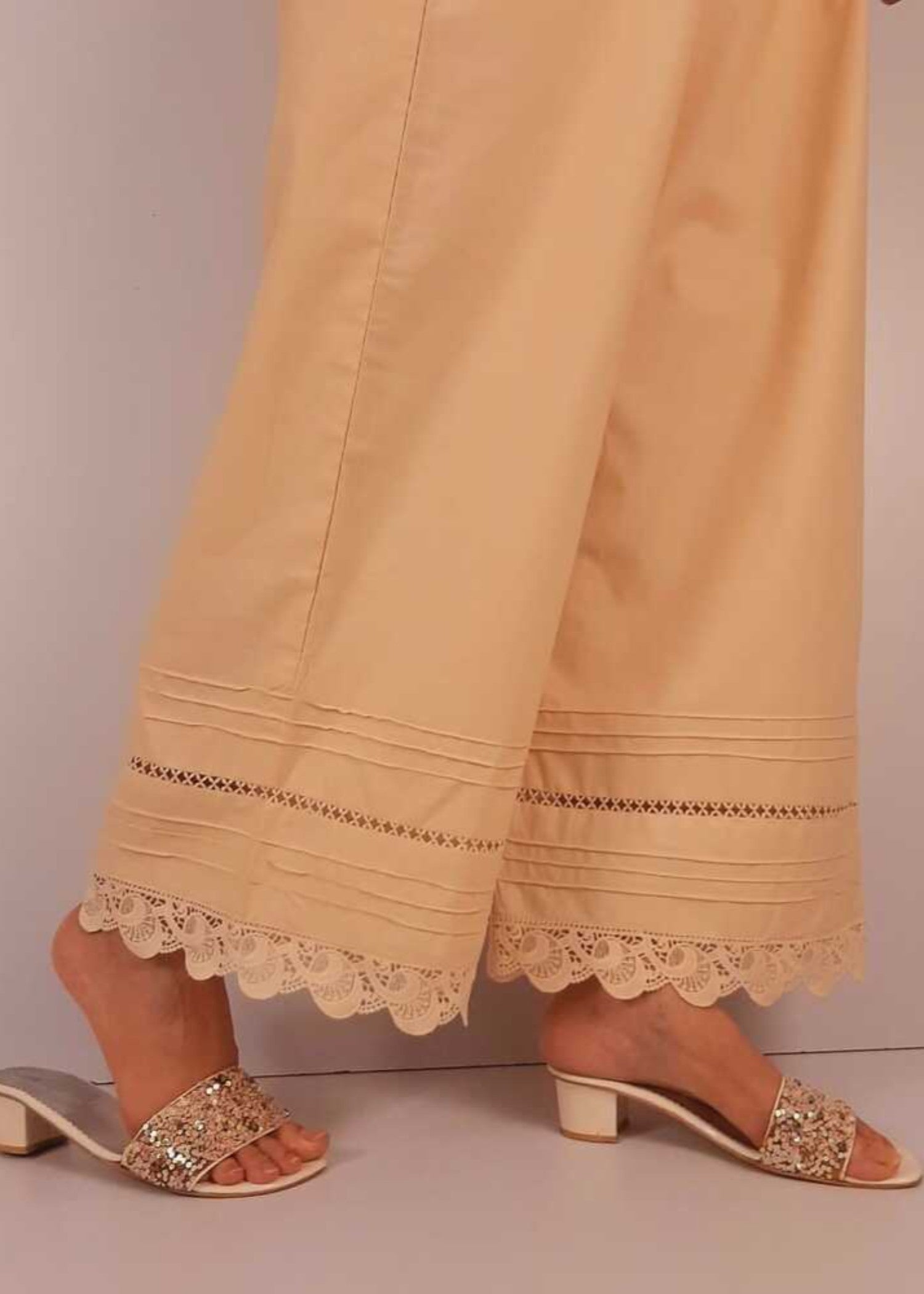Zardi Laces Embellished Cotton Palazzo Beige PT15 Women 1pcs