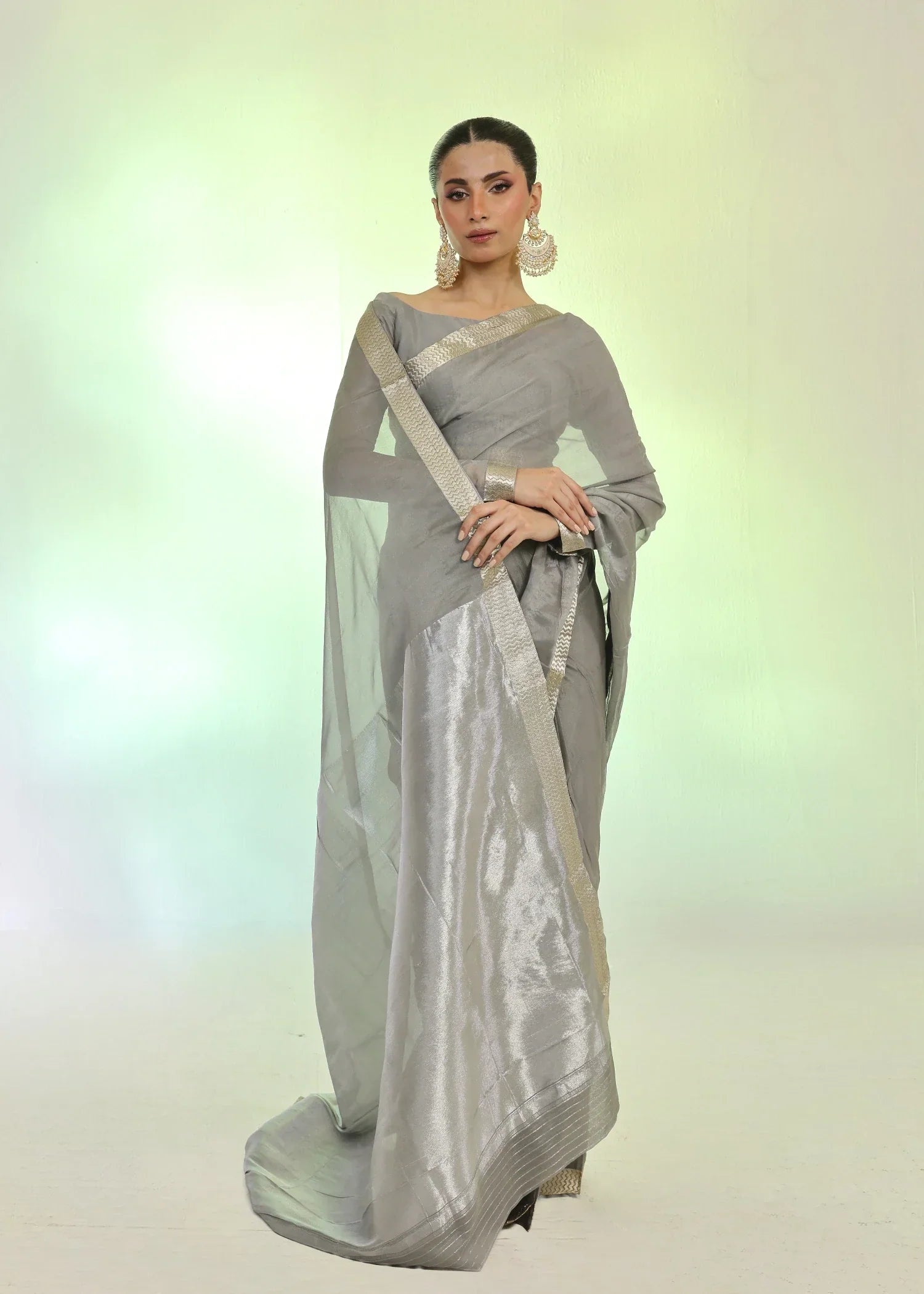 Ripret Silver Banarsi Saree Women 3pcs