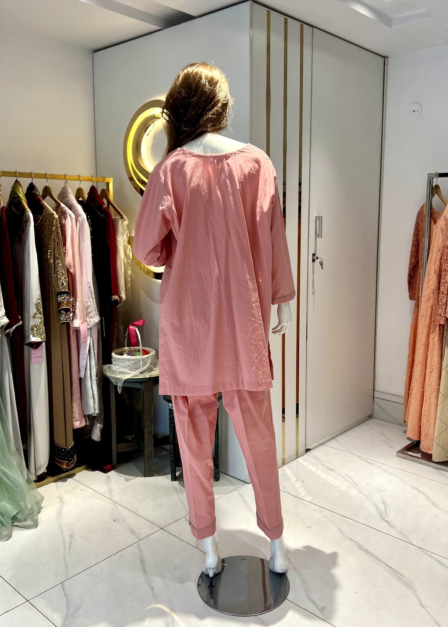 Symas Peach Pink Pure Soft Lawn Co Ord Set Women 2pcs