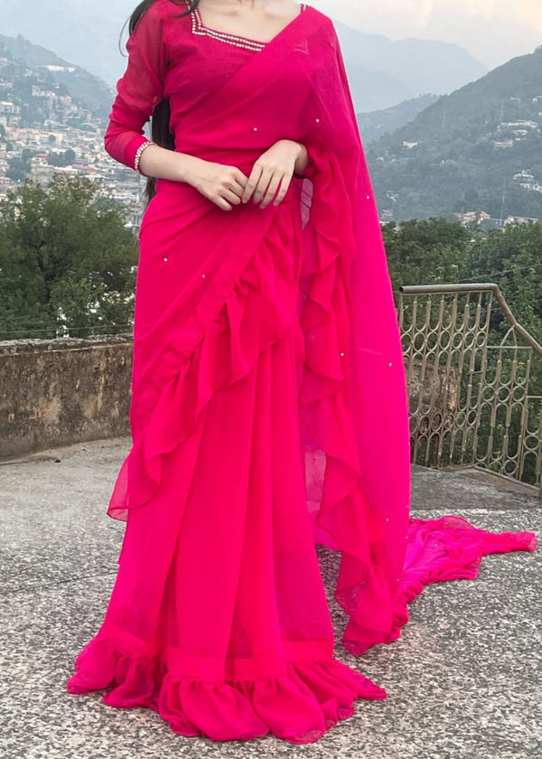 Anabiya Ruffle Border saree Women 2pcs
