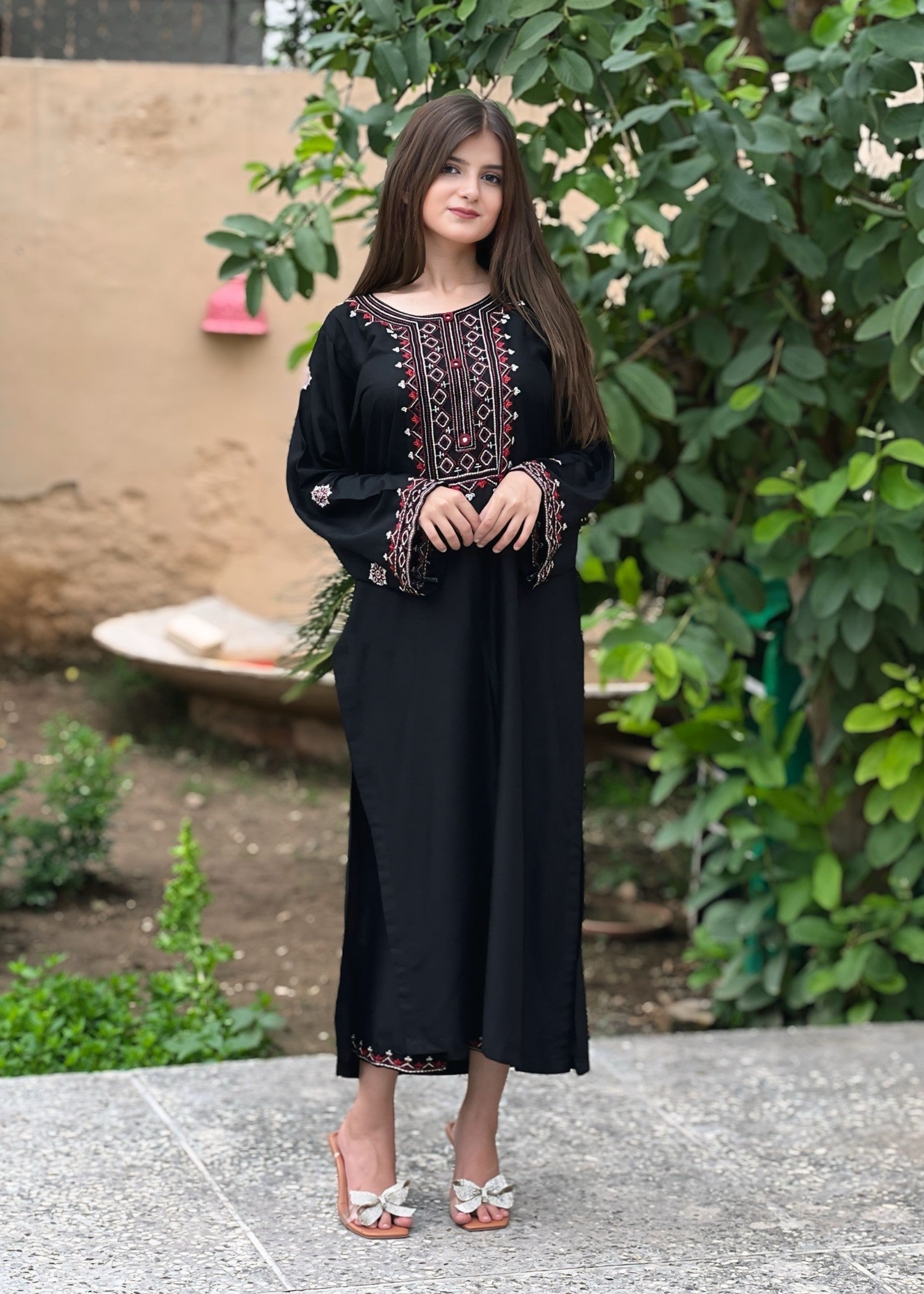 Tehzeeb Libas Midnight Maroon Embroidered Linen Suit Women 2pcs