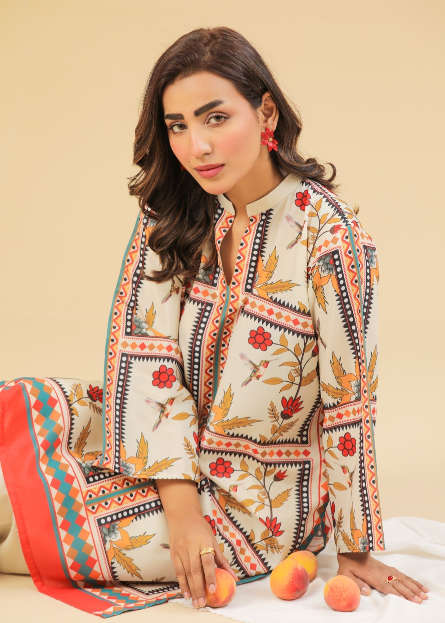 Zenyre Ivory Blooms Printed Set Women 2pcs