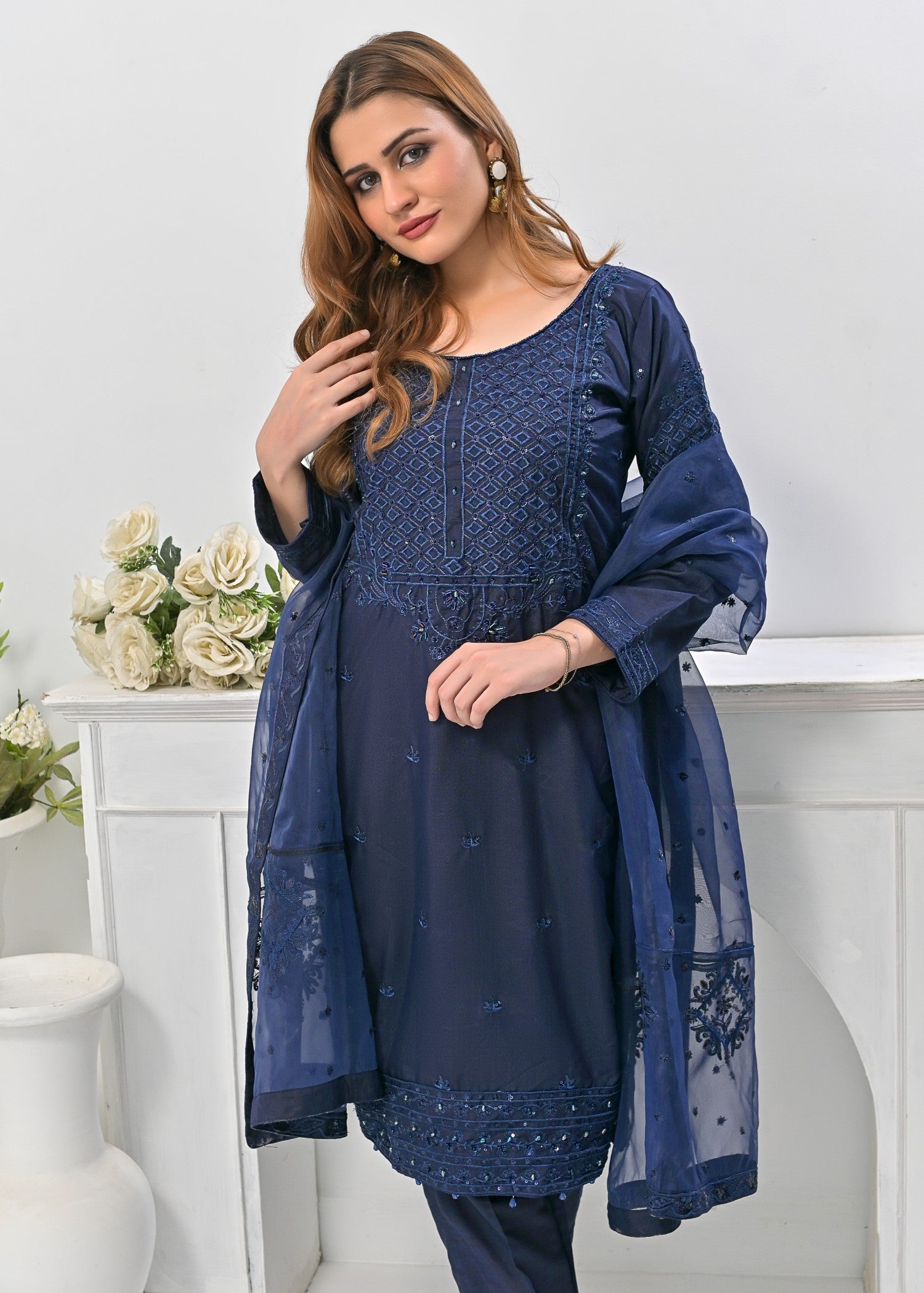Qasim Anwer By Chandni Bridals ALIZEH (NAVY BLUE) Women 3pcs