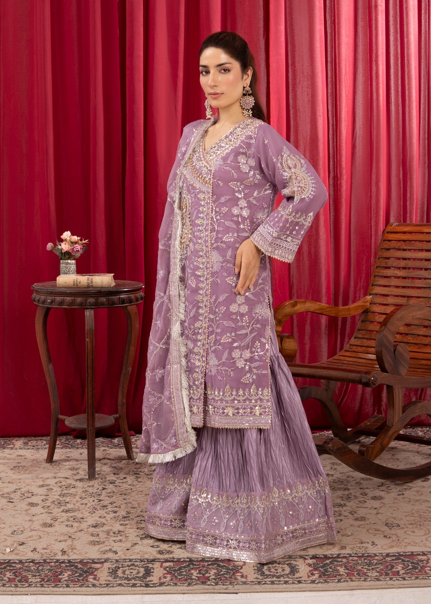 Four Season Boutique SAJAL CRUSH PLAZZO MAUVE Women 3pcs