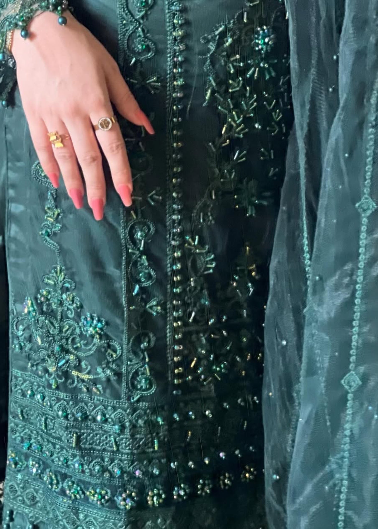 Suits By Sadia Bottle green net Women 3pcs