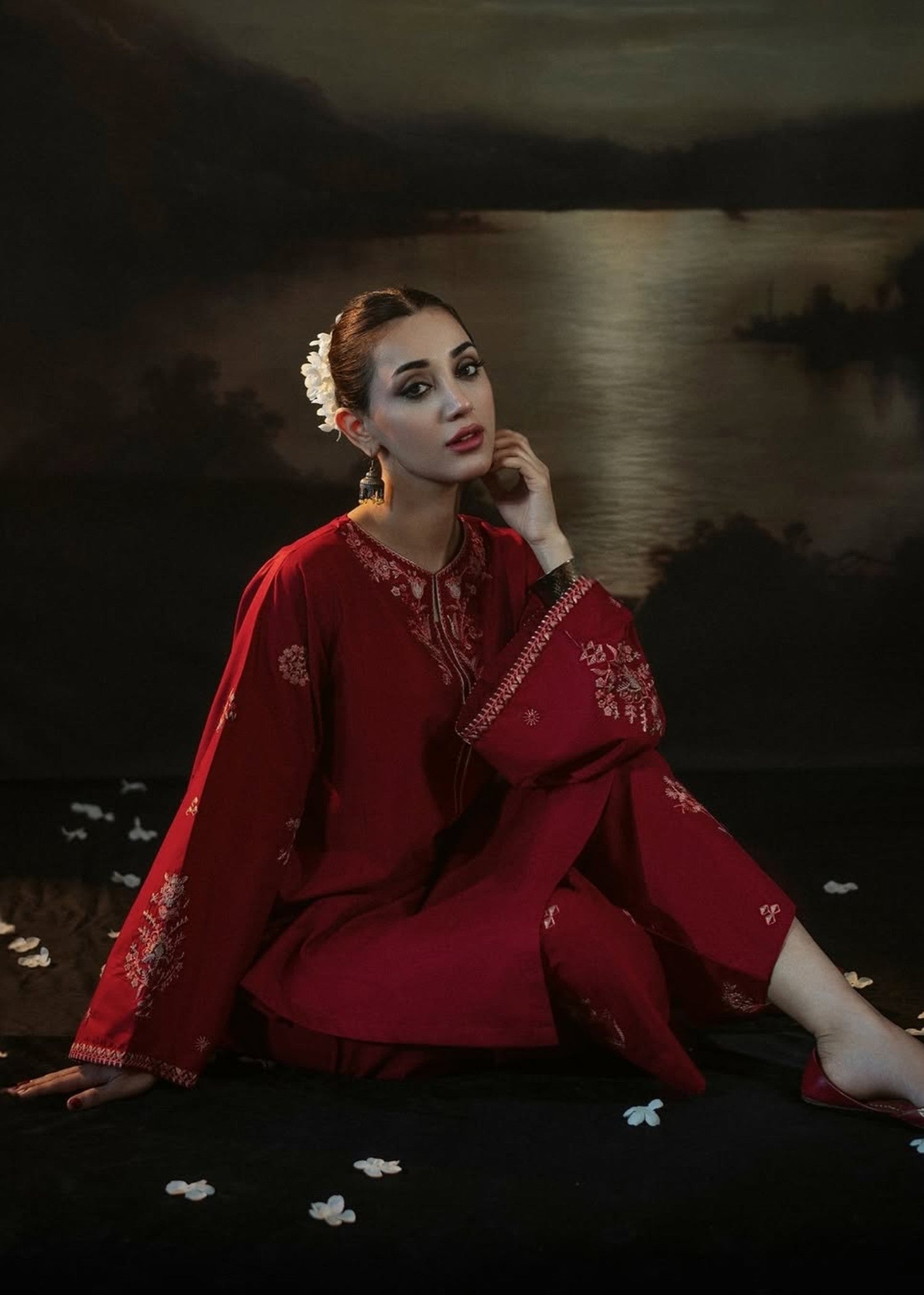 Gulposh Tulip (Embroided ) Red Women 2pcs