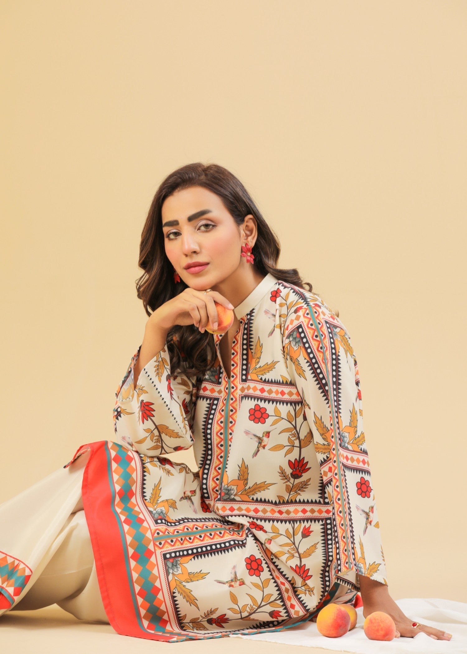 Zenyre Ivory Blooms Printed Set Women 2pcs