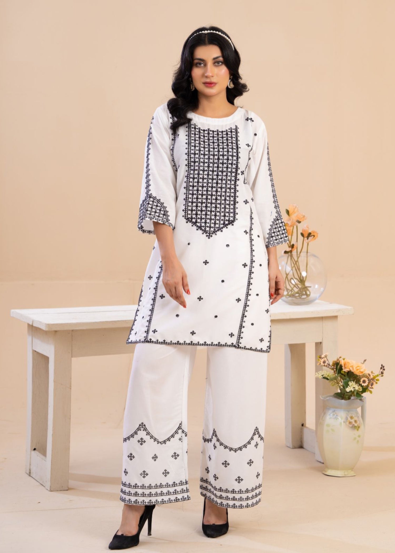 Zeenat & Zoha White black Women 3pcs