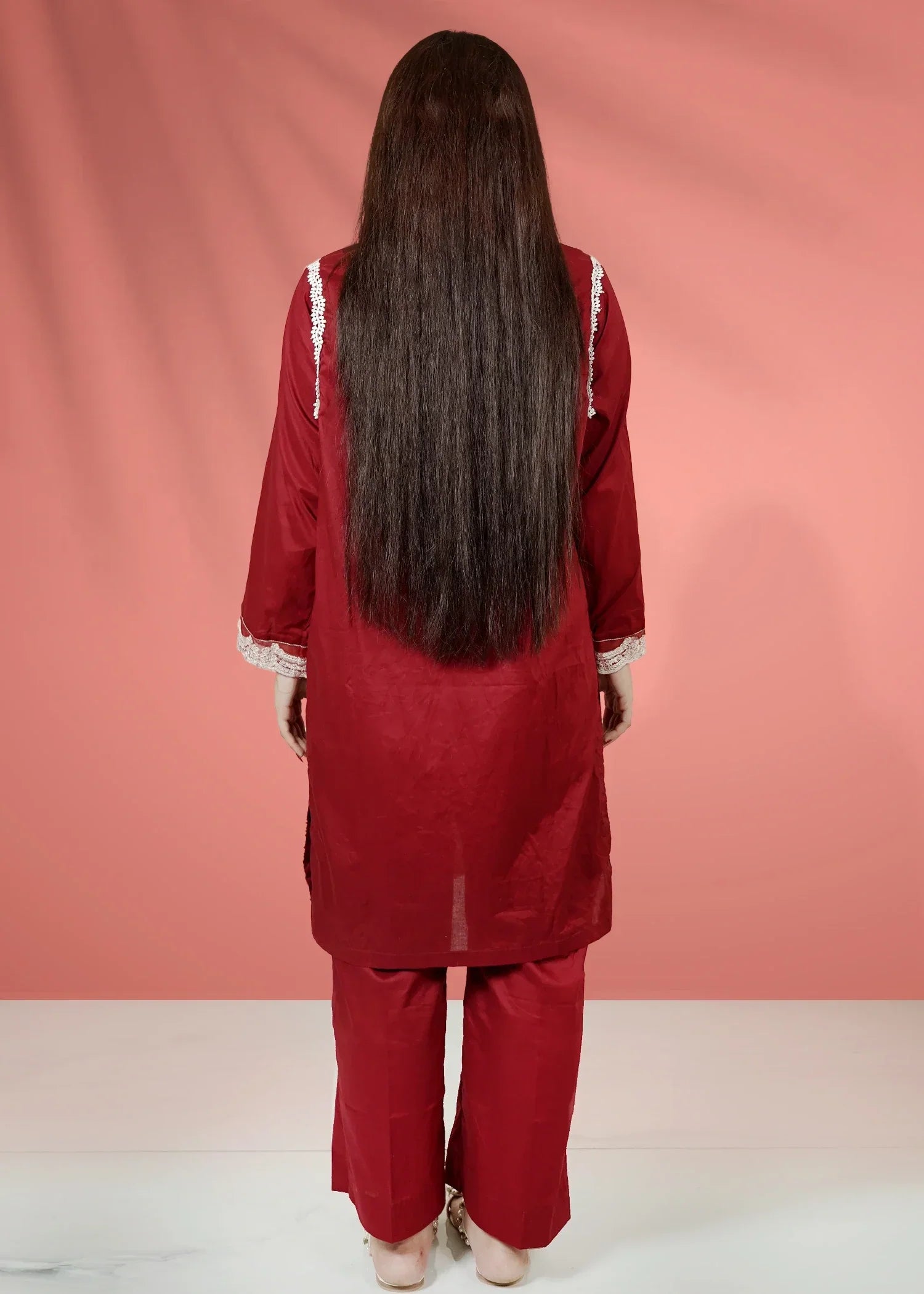 Urban Cut Cotton Embroidered Suit Red Women 2pcs