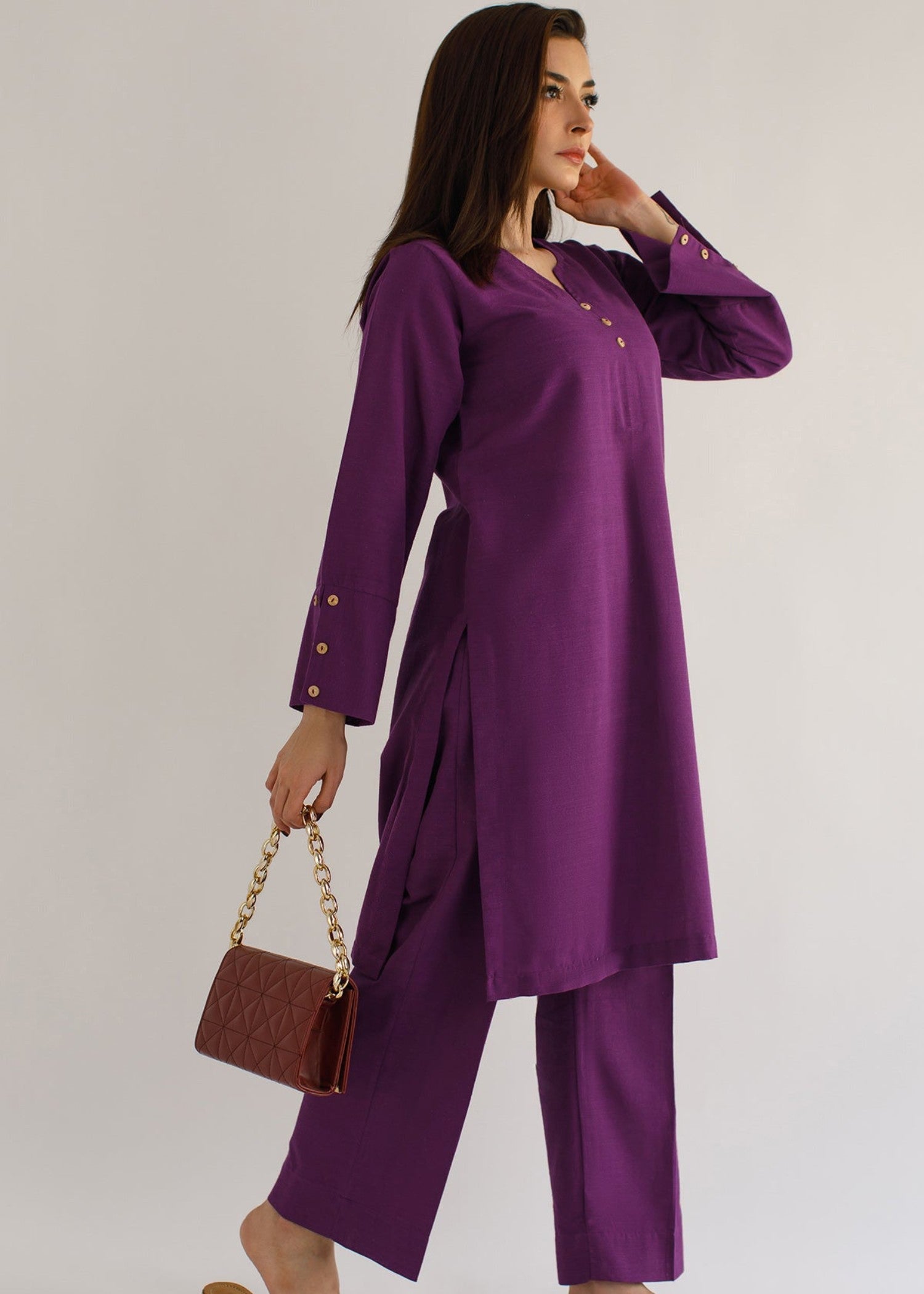 Peach Republic Purple Khaddar Suit Women 2pcs