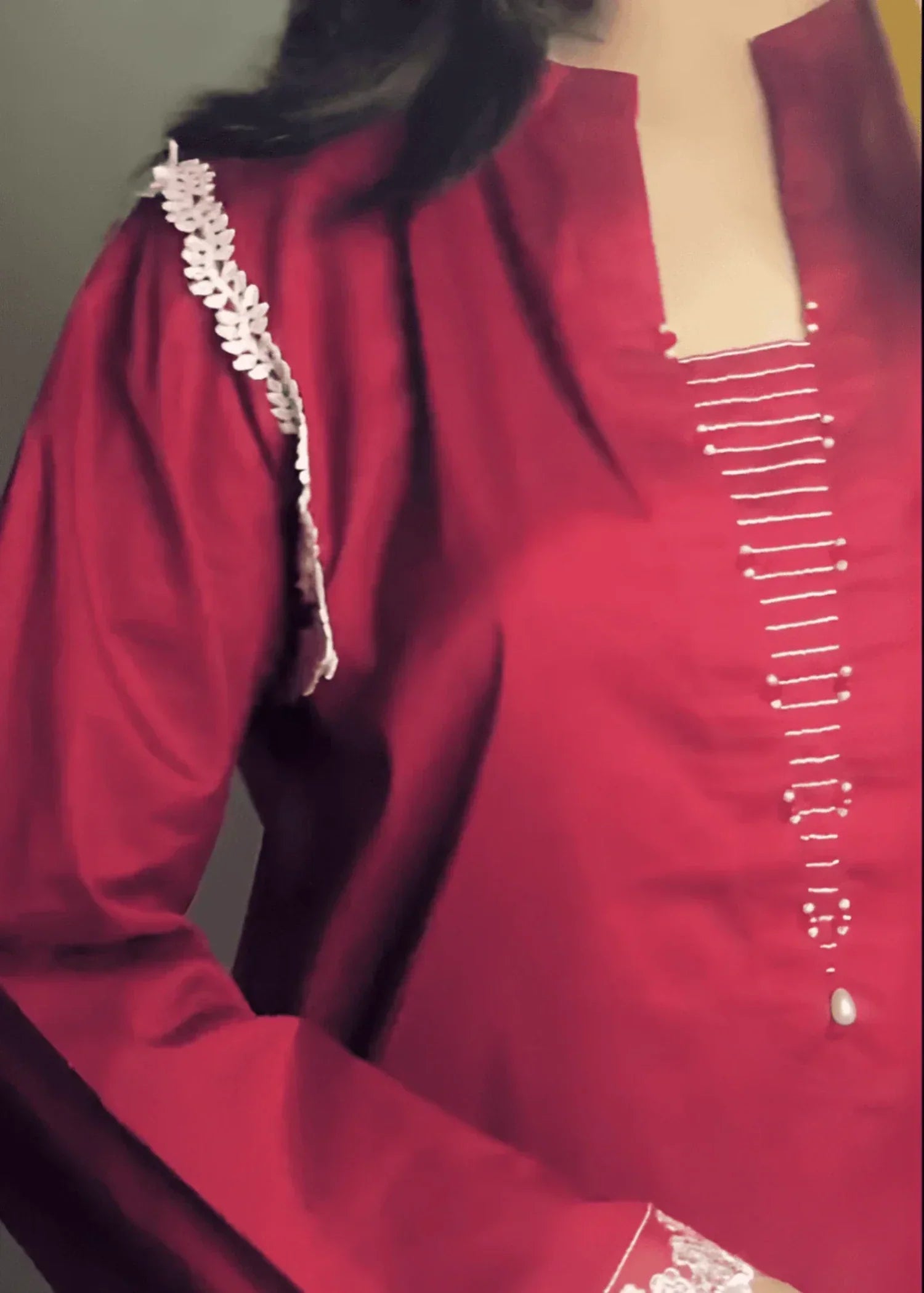 Urban Cut Cotton Embroidered Suit Red Women 2pcs