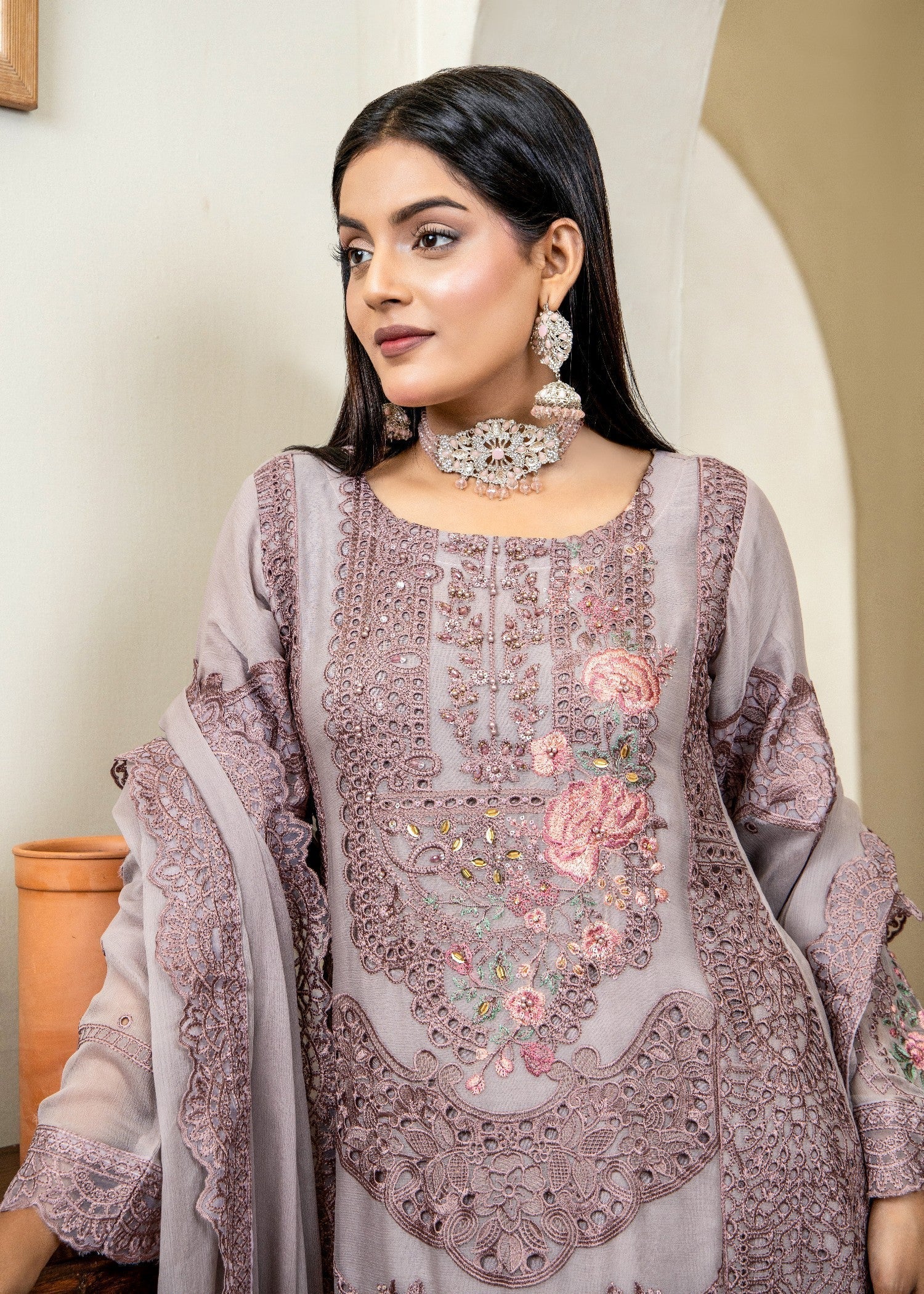 Pehnawa By Bin Akram’s Mauve Rose Pret | Chiffon Kurta Set Women 3pcs