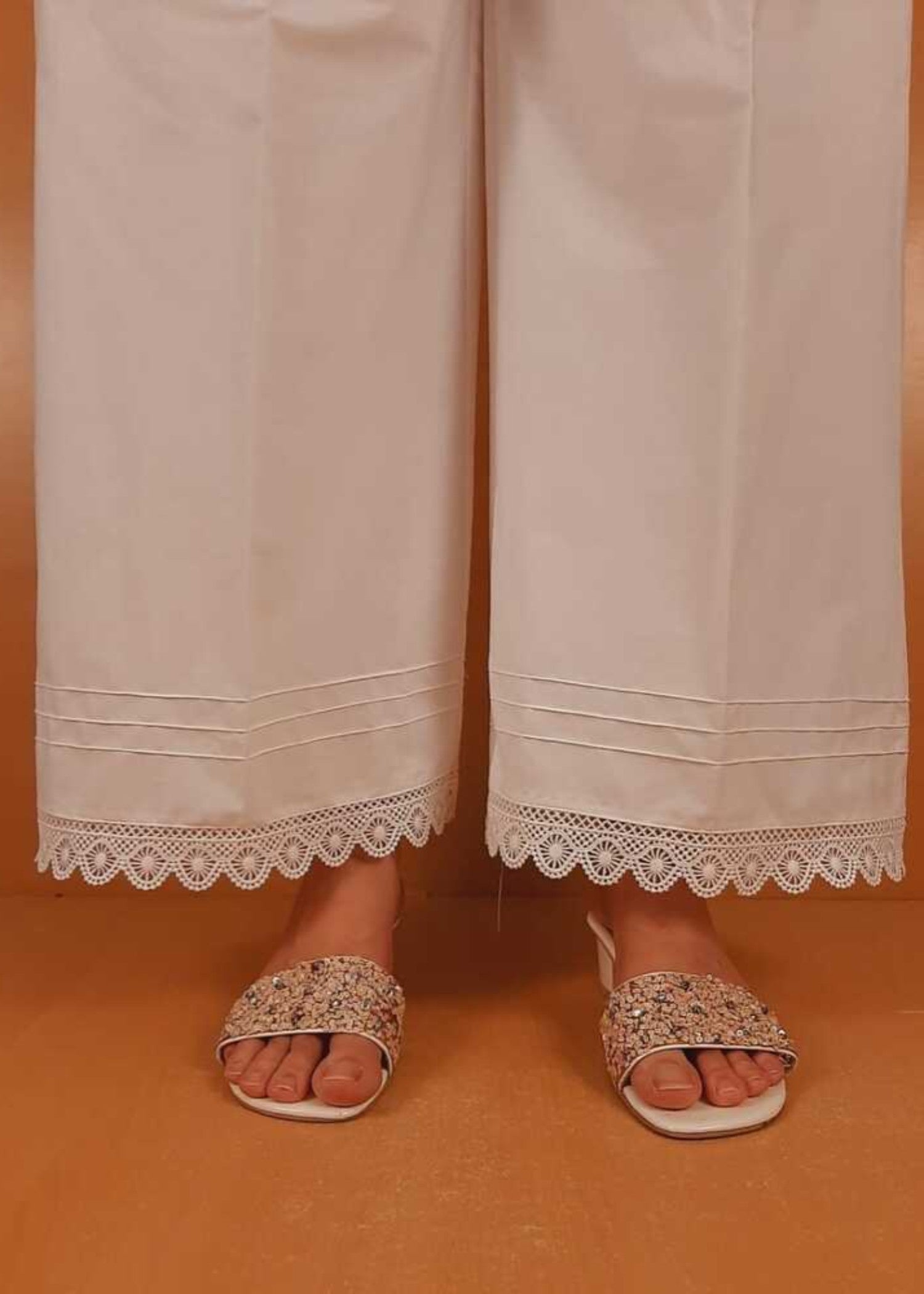 Zardi Cotton Palazzo With Bottom Lace White ZT309 Women 1pcs