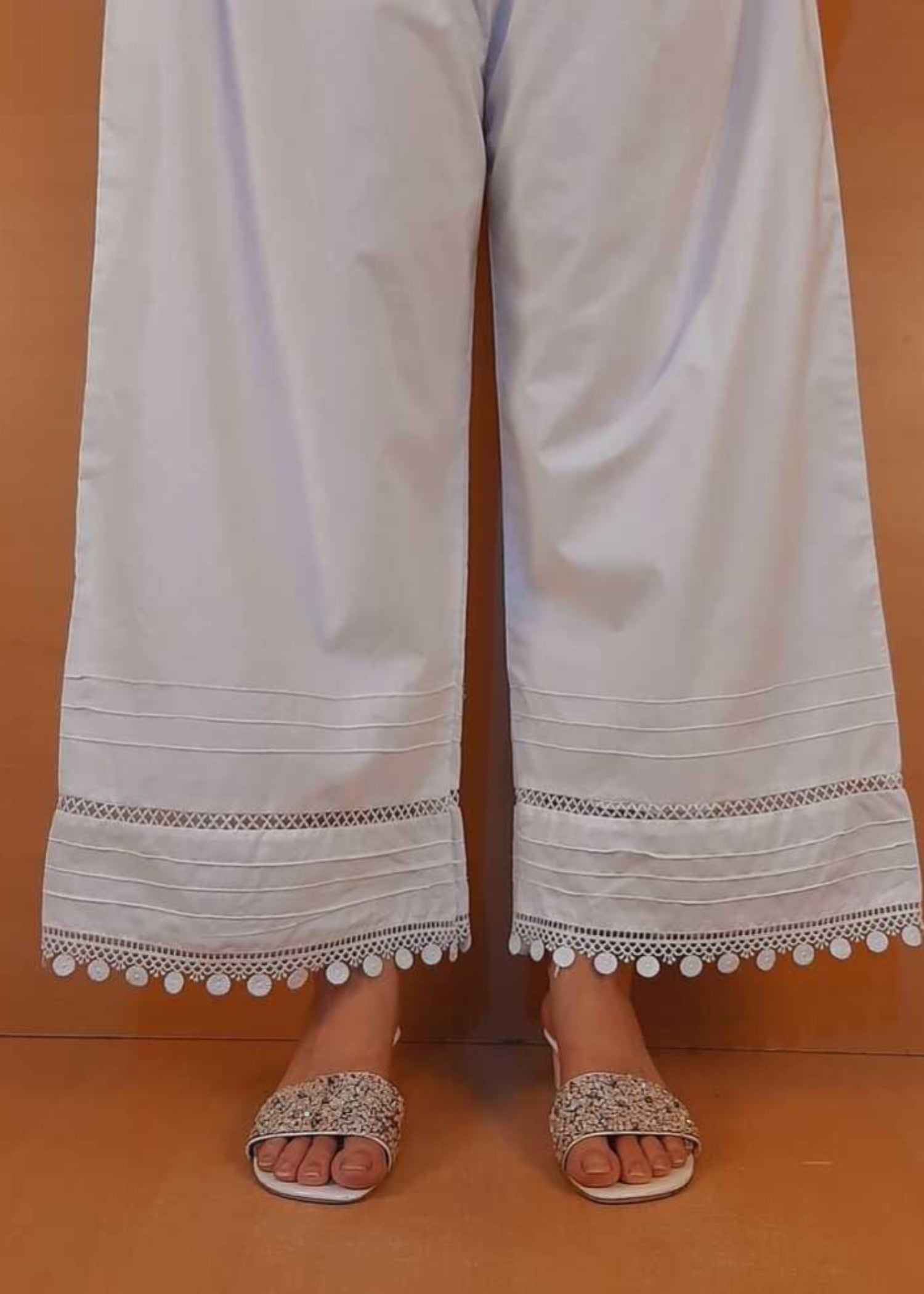 Zardi Laces Embellished Cotton Palazzo White PT28 New Women 1pcs