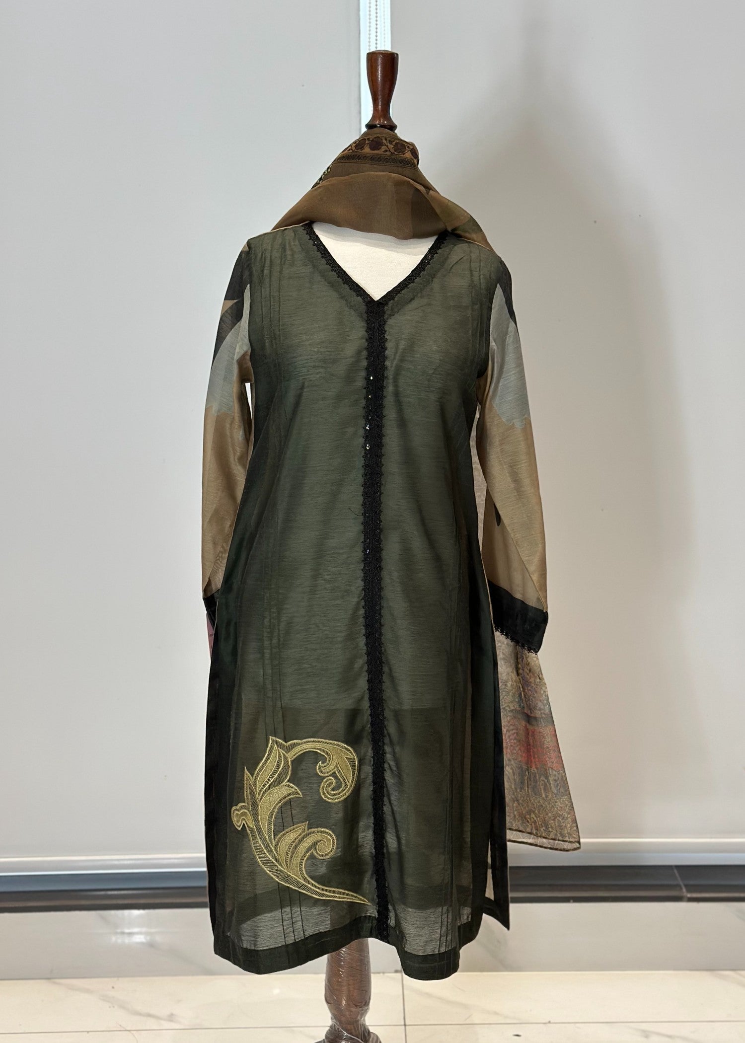 Symas Olive Green Cotton Silk Women 2pcs