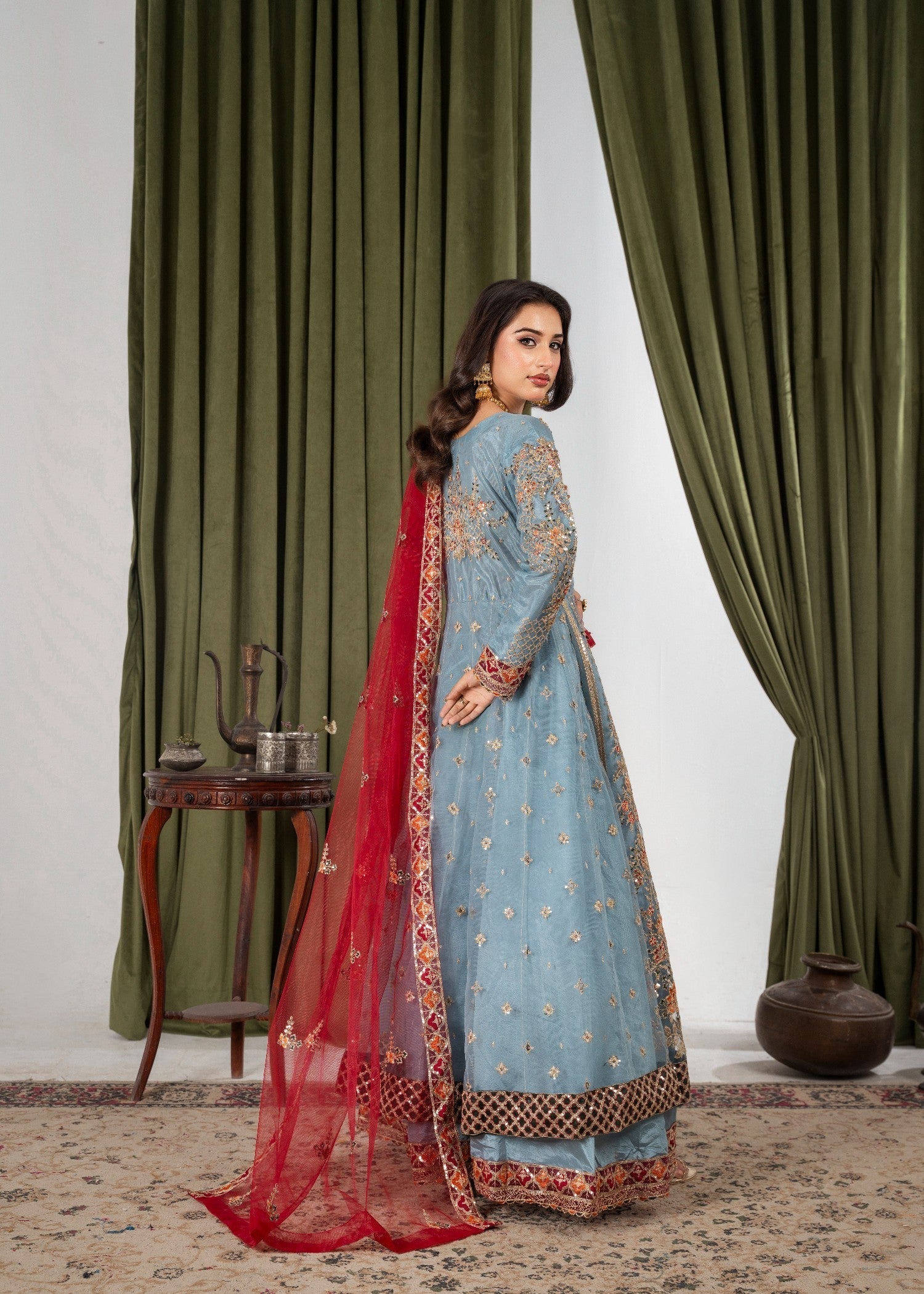 Hkb Officials Arzu Ice Blue & Maroon Maxi Women 3pcs