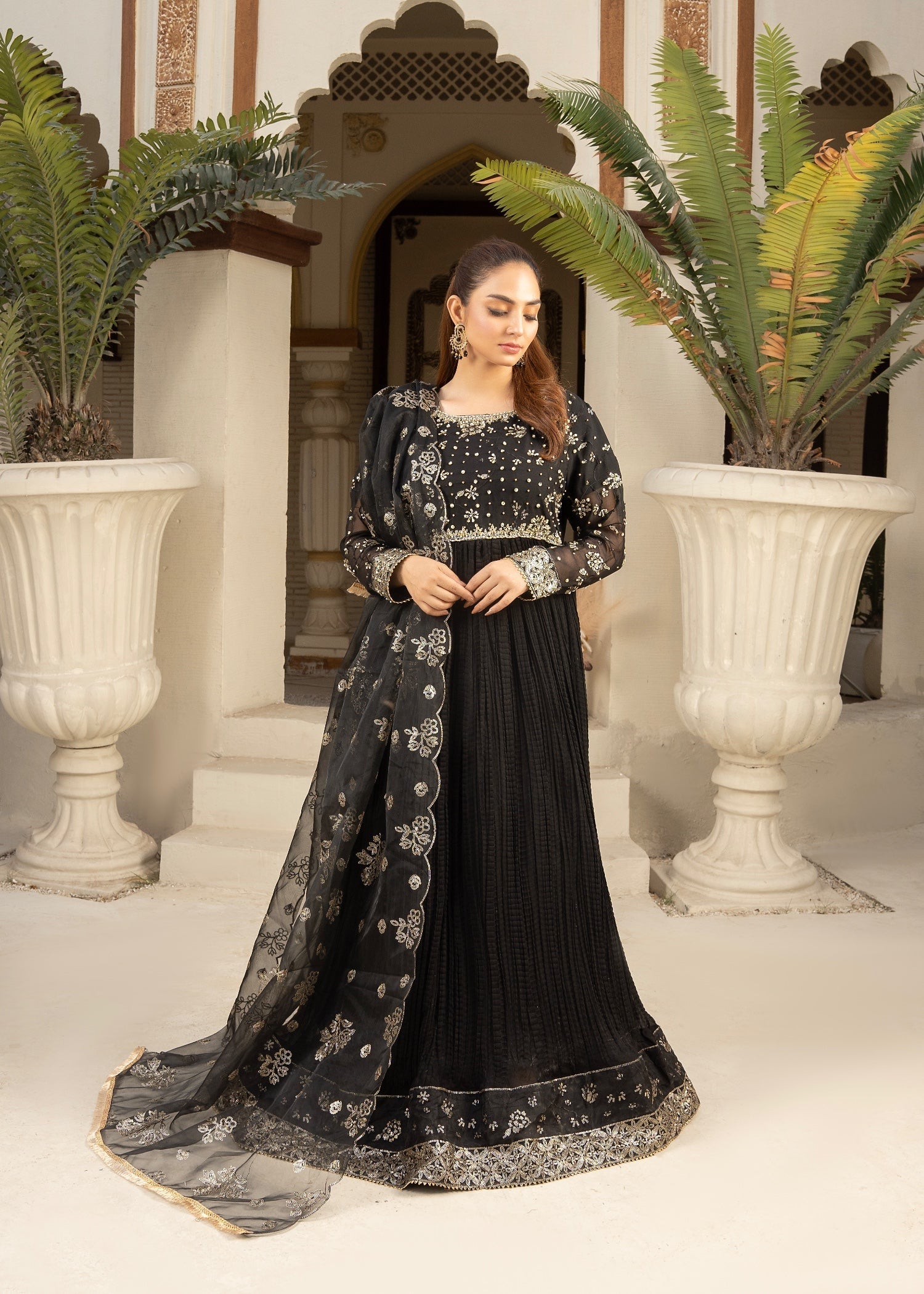 Maira Fashion Black Anarkli Frock Women 4pcs