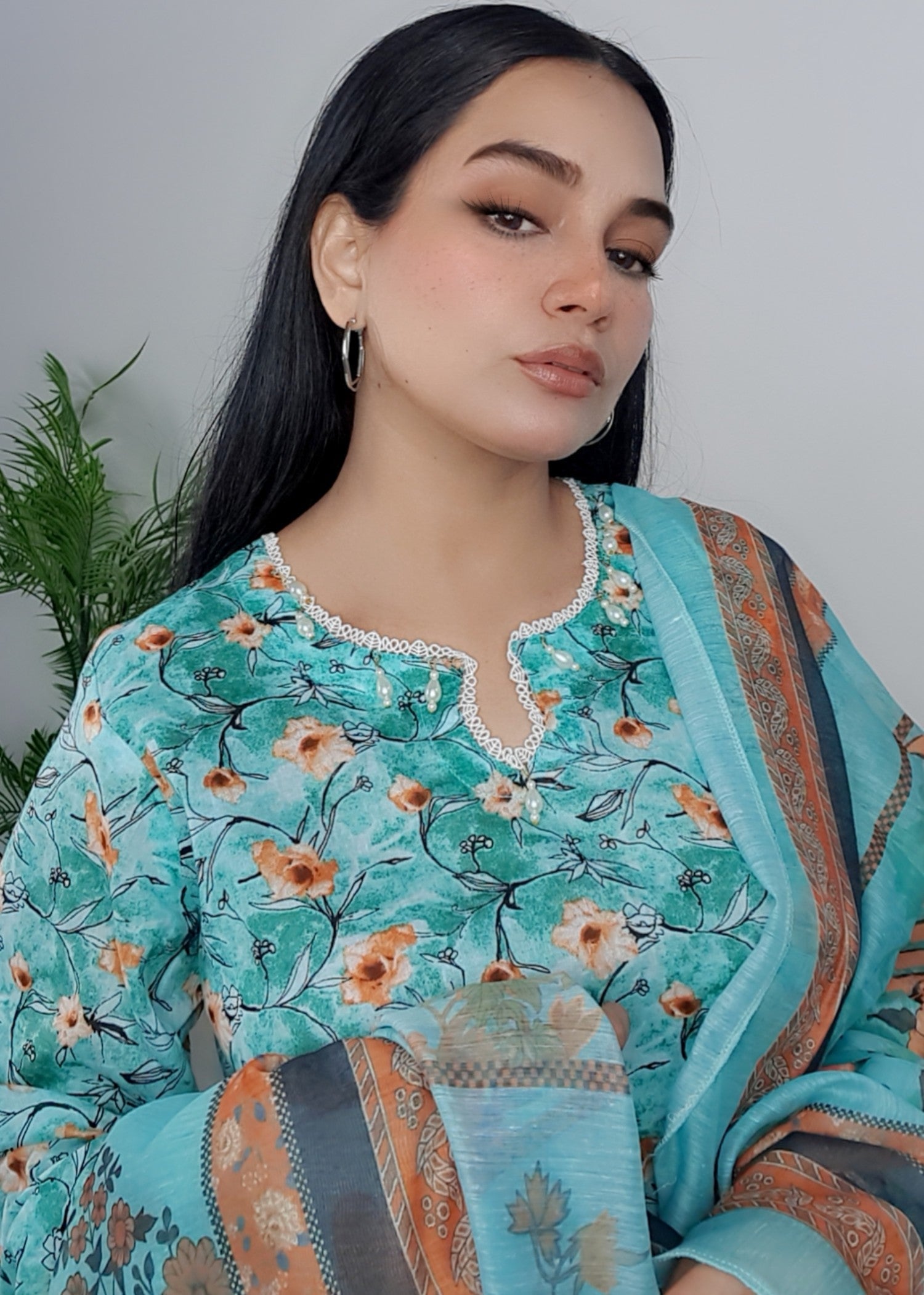 Namal Zara Ltd Summer Pret Lawn Light Cyan Floral Design Women 3pcs