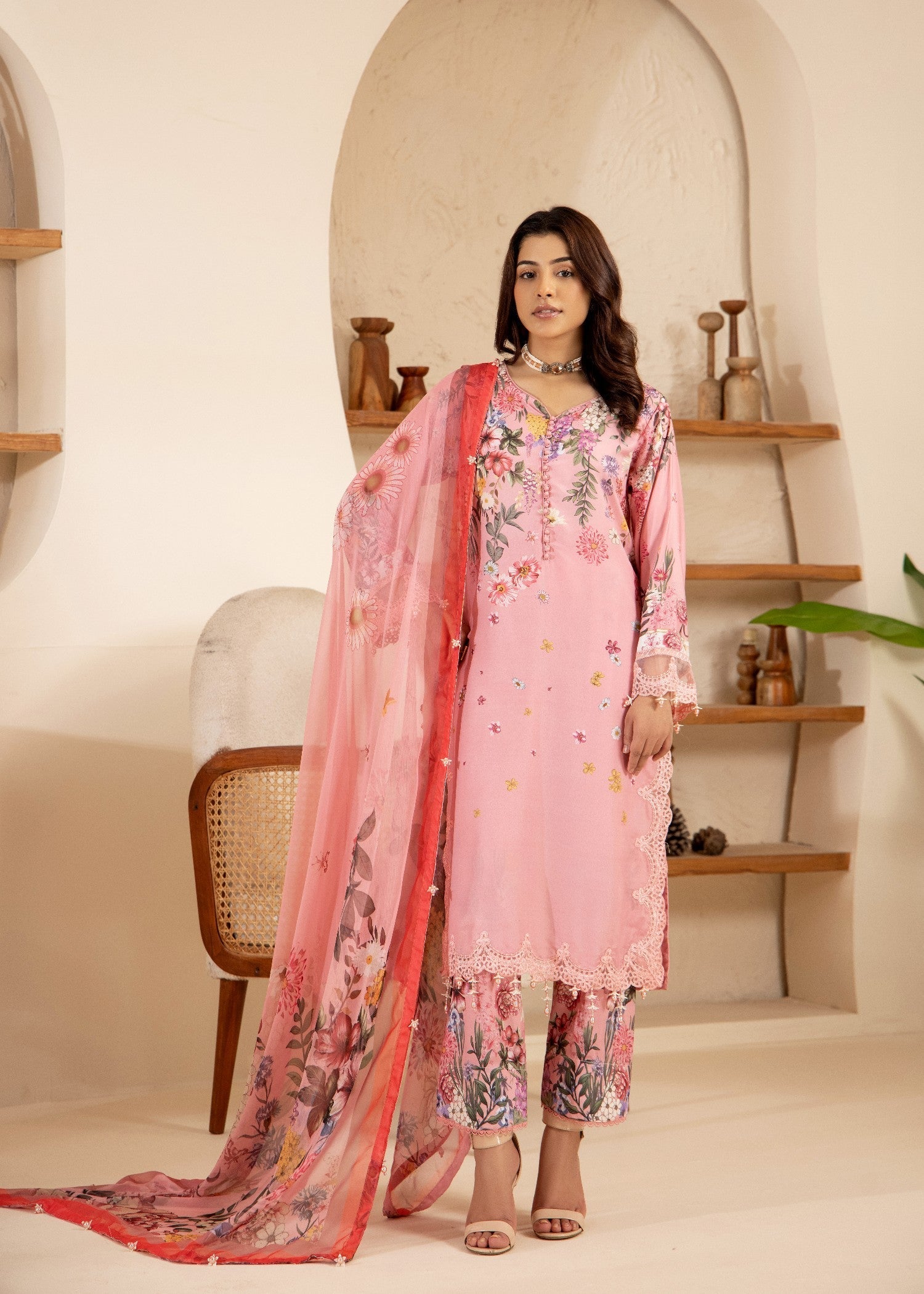 Khubsurat 4355 KH ST Pink Printed Women 3pcs