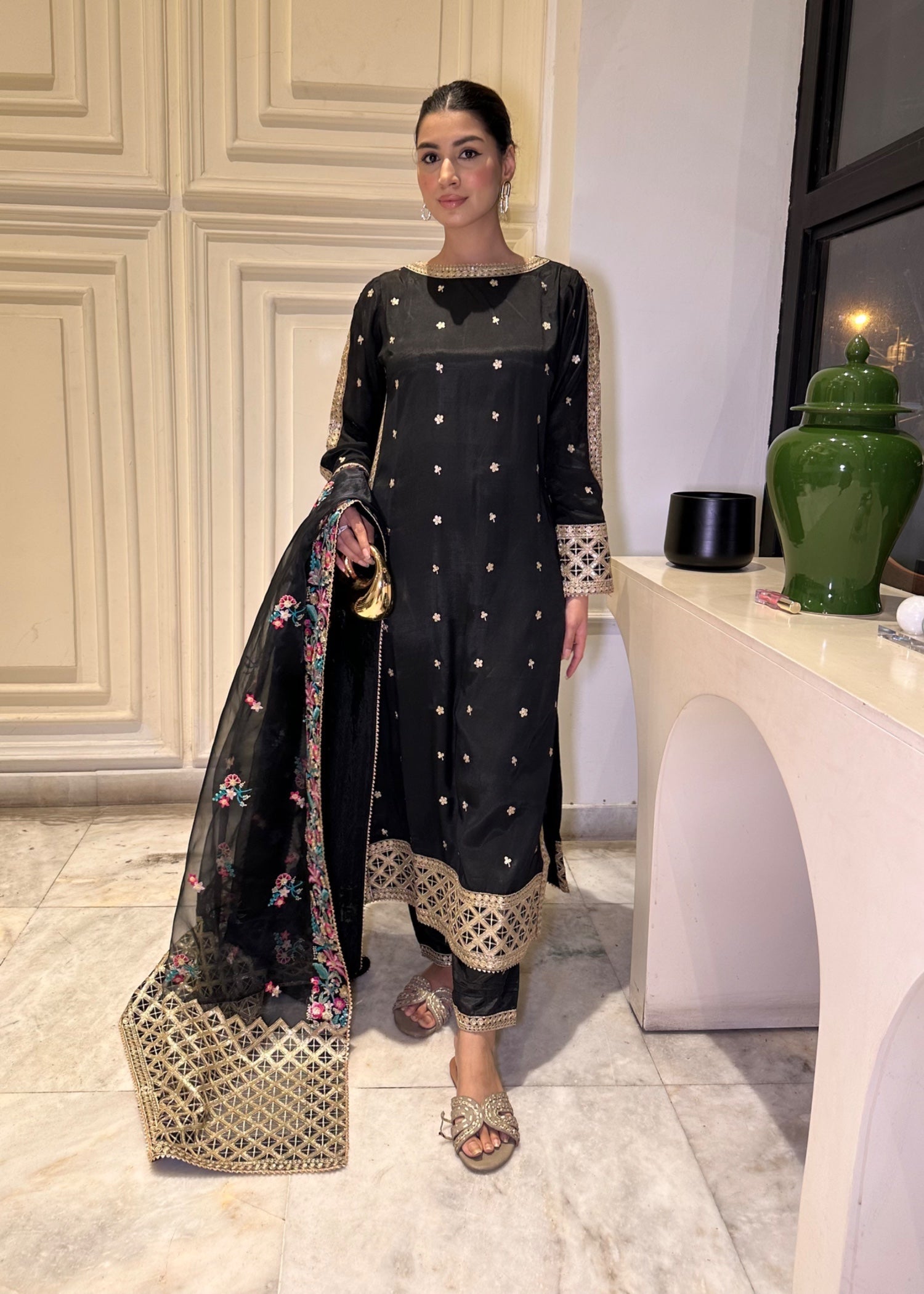Suits By Sadia Black Silk Aneela Women 3pcs