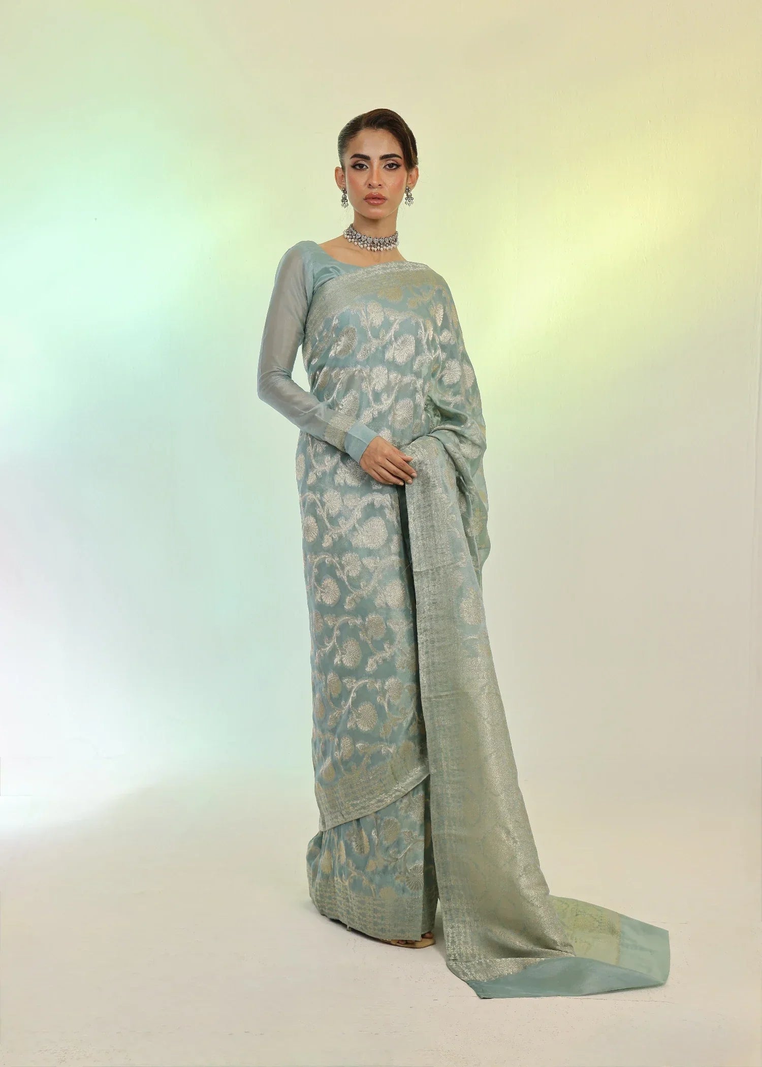 Ripret Mint Banarsi Saree Women 3pcs