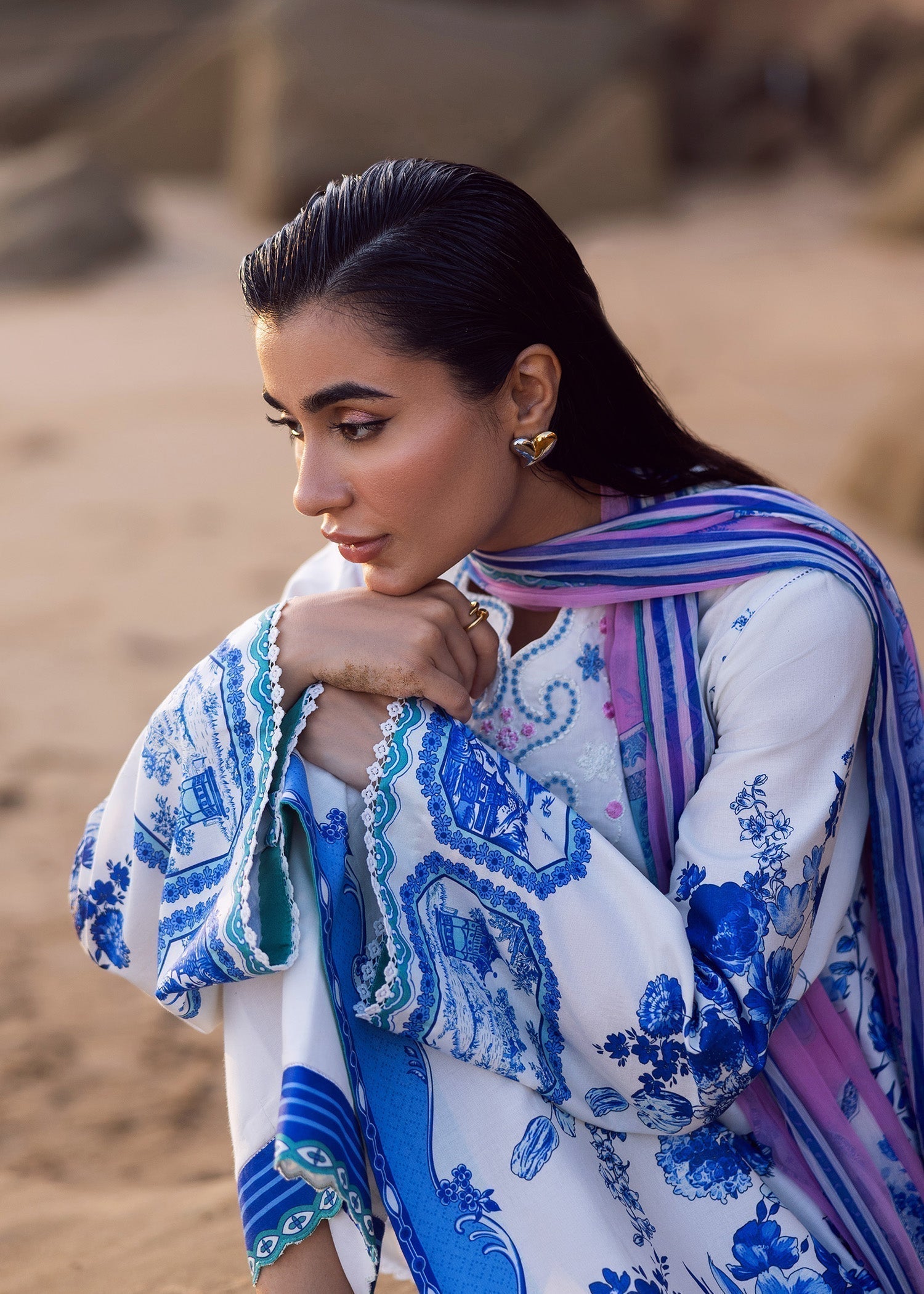 Sadaf Fawad Khan Blue Pottery Women 3pcs