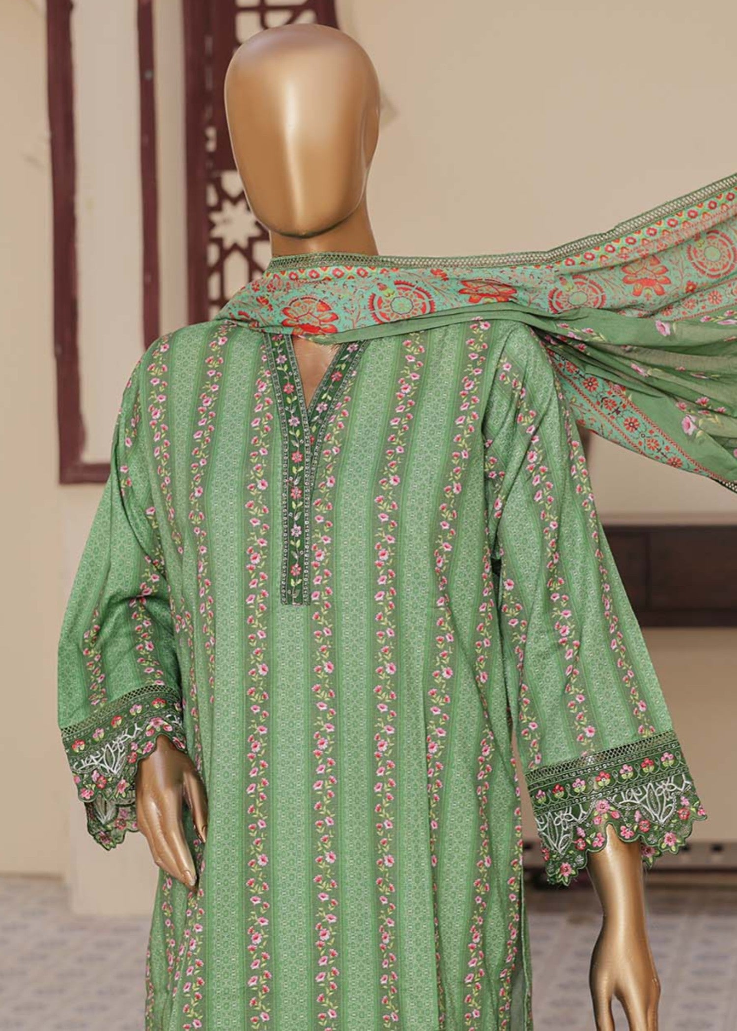 Suntex Fabrics GREEN Printed Chikankari Embroidered Collection Women 3pcs