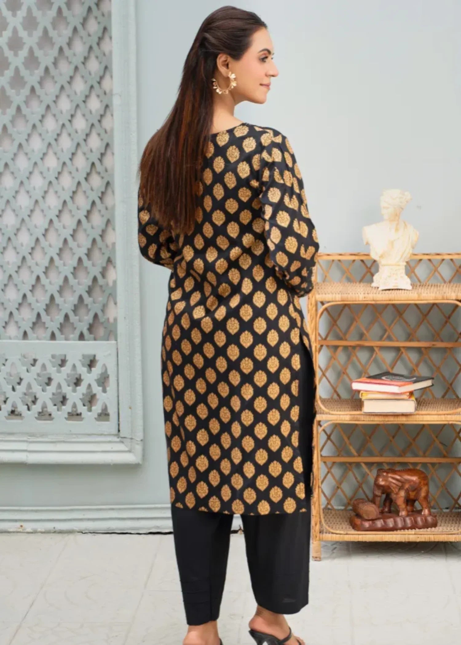 Designer Rack block print black Women 2pcs