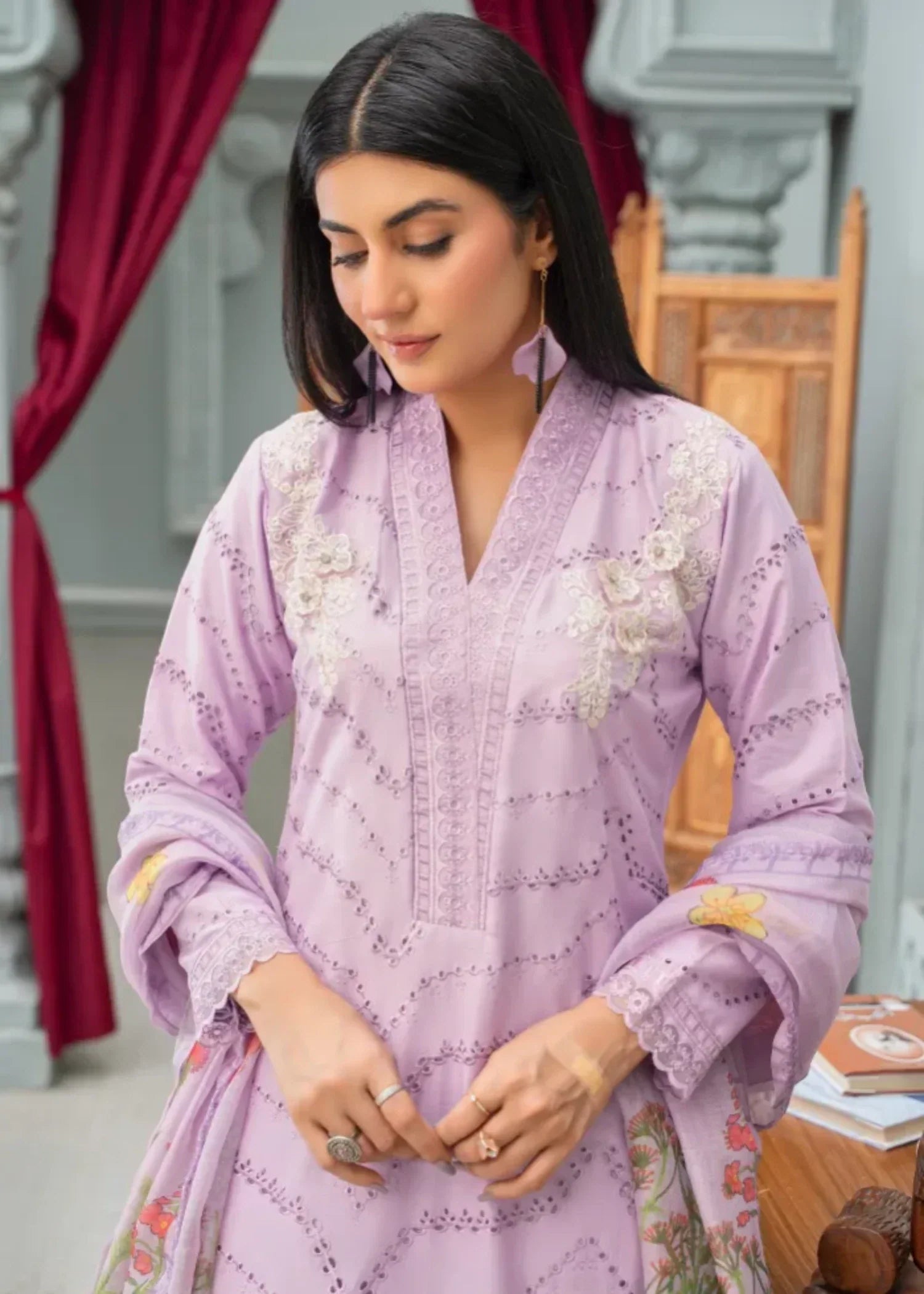 Designer Rack luxury embroidered lilac Women 3pcs