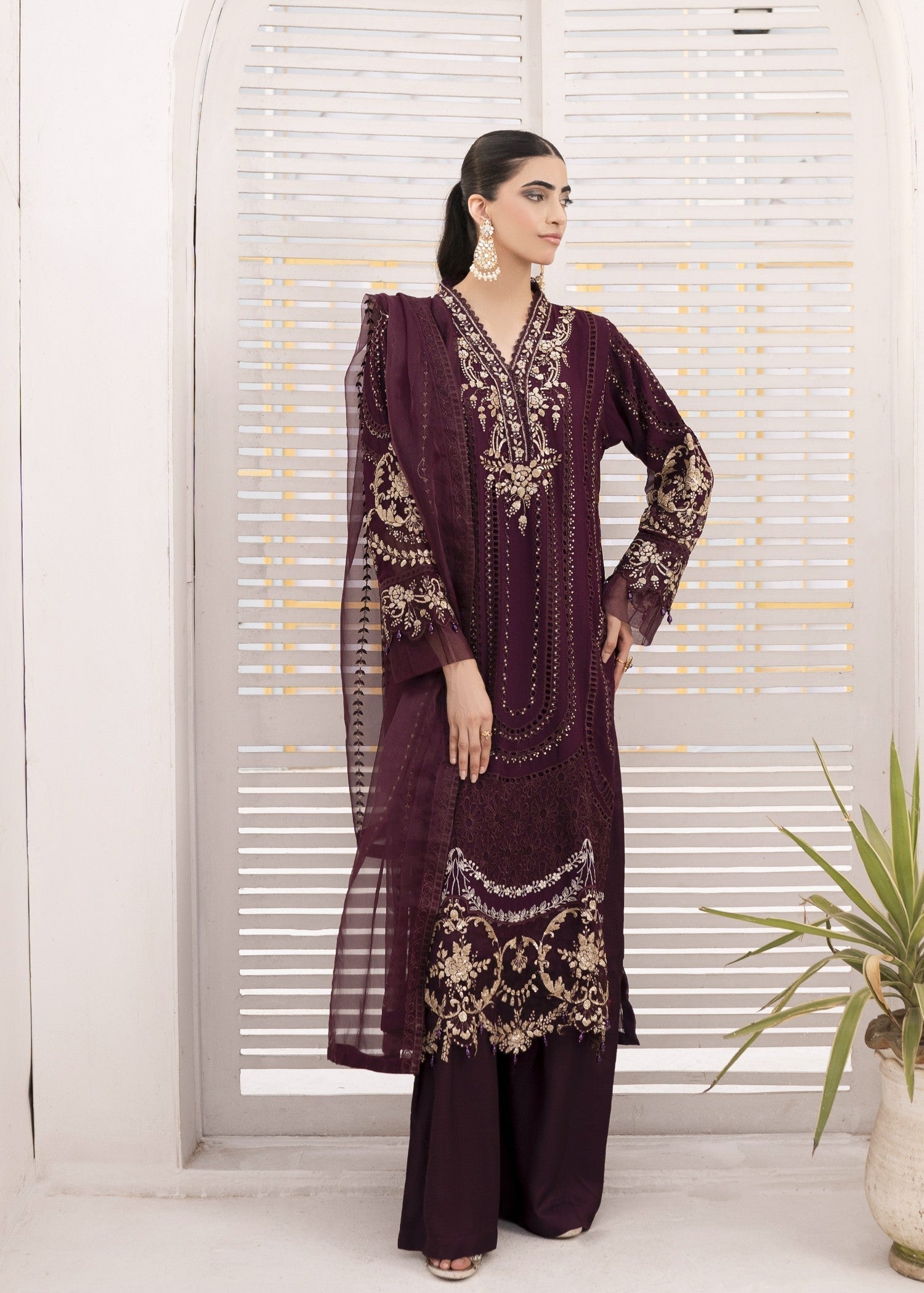 Pehnawa By Bin Akram’s Plum Glamor | Chiffon Women 3pcs
