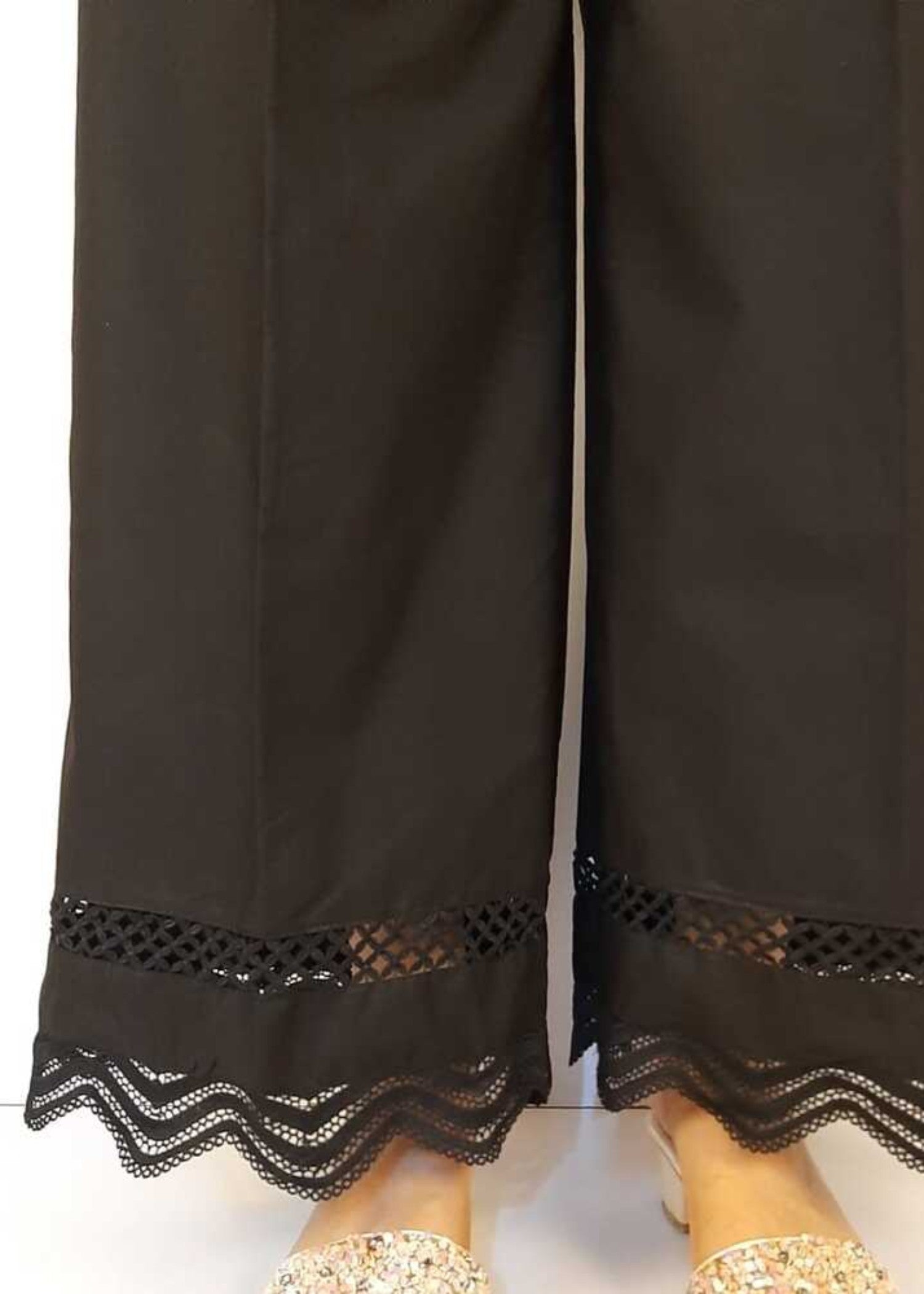 Zardi Laces Embellished Cotton Palazzo Black ZT201 Women 1pcs