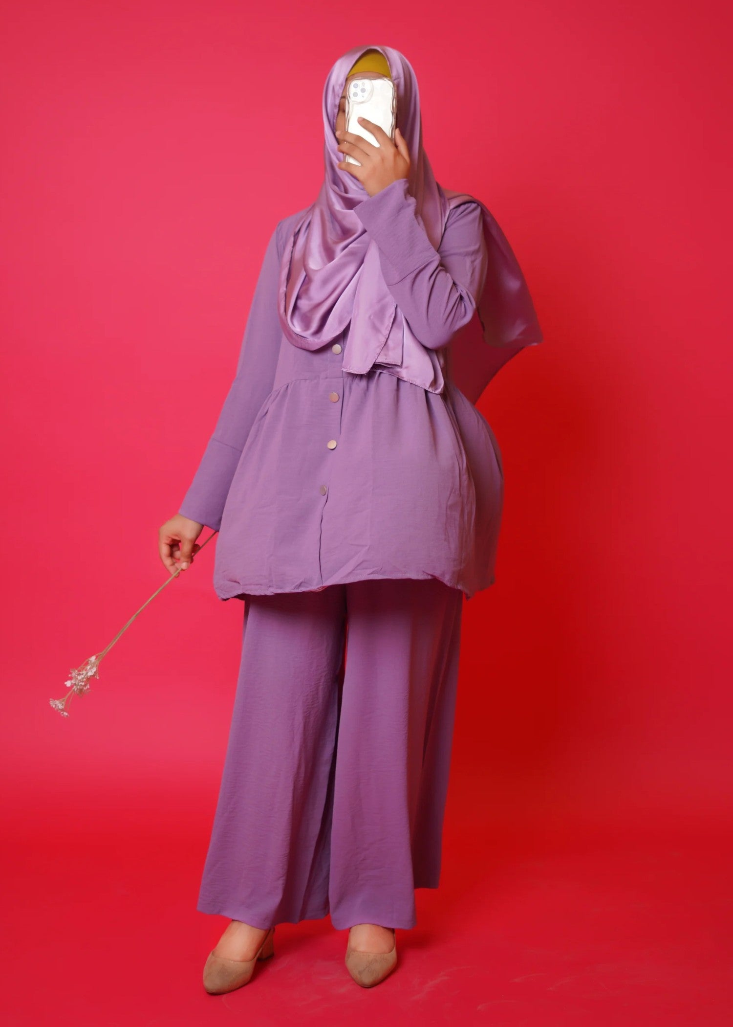 Al Rubab Collection Iris Frock Style Co Ord Set Mauve Women 2pcs