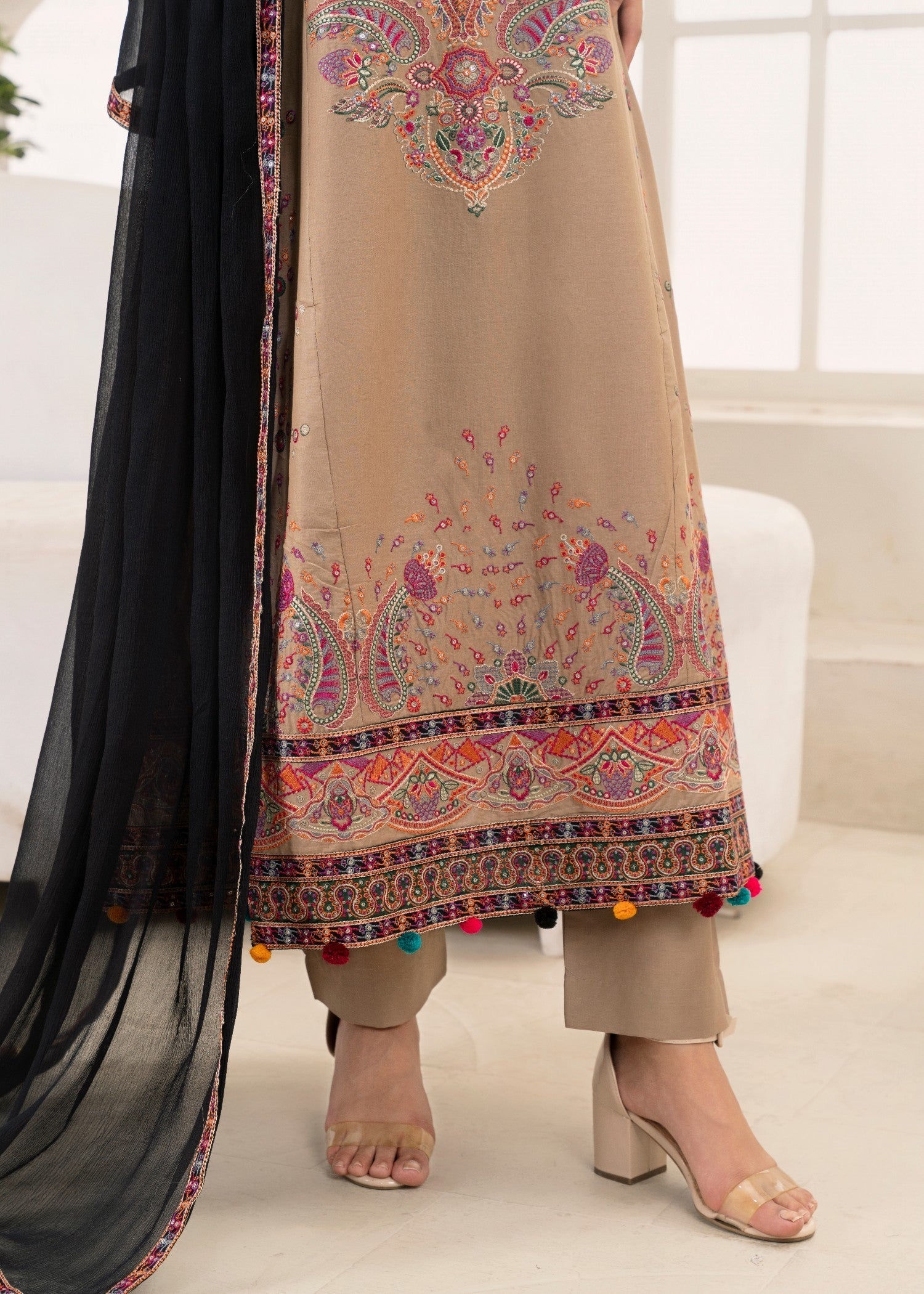 Khubsurat 4090 KH CT Almon Brown Embroidery Pishwas Cotton Women 3pcs