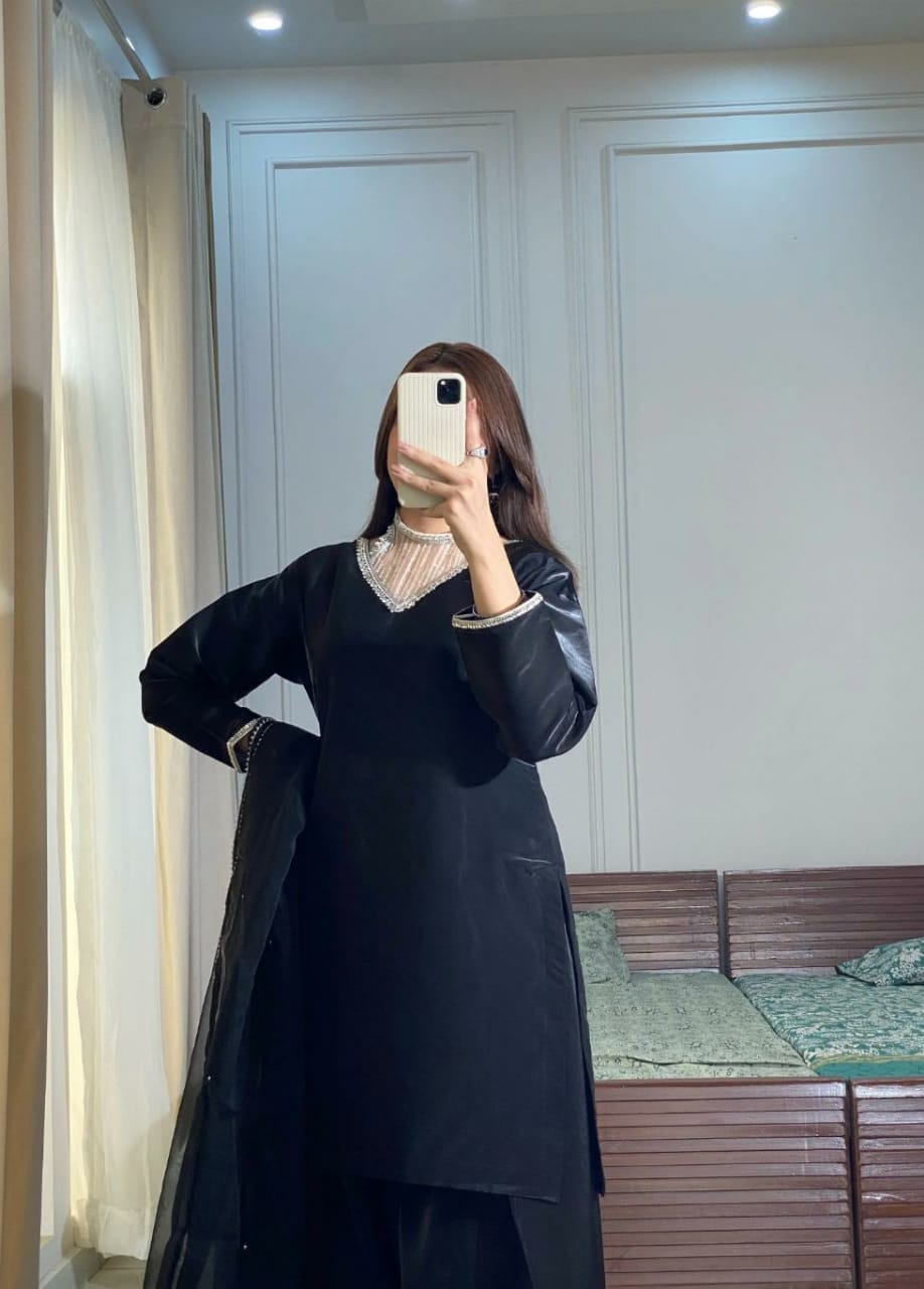 Mataish Black Farshi Shalwar Women 3pcs