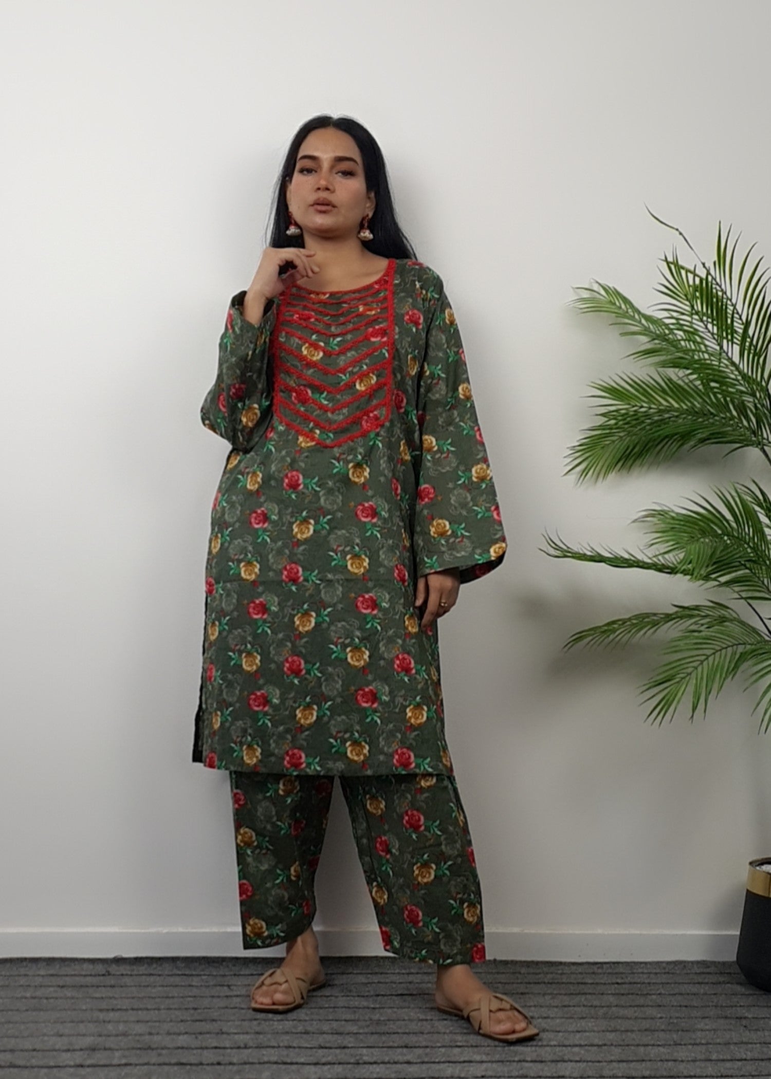 Namal Zara Ltd Summer Pret Lawn Olive Green Floral Design Women 3pcs