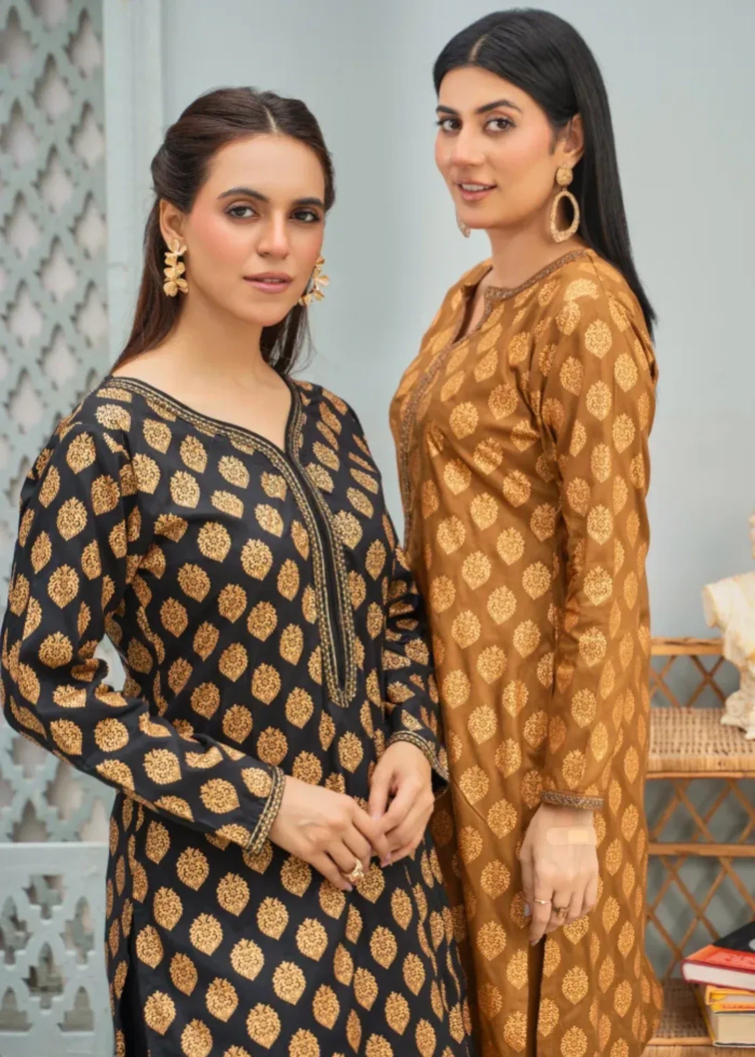 Designer Rack block print mustard Women 2pcs