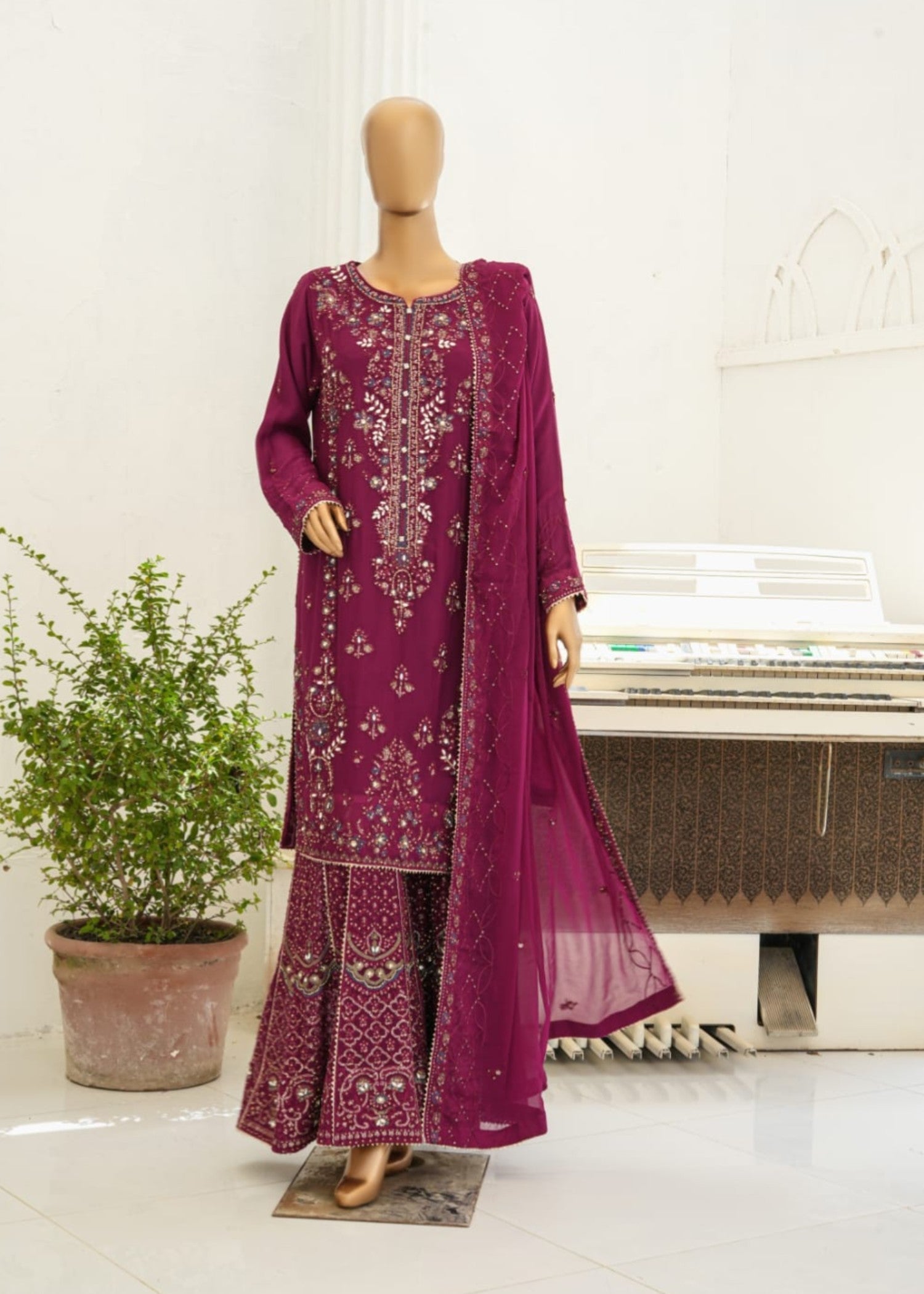 Ahmed Creations ALISHBA BURGUNDY Women 3pcs