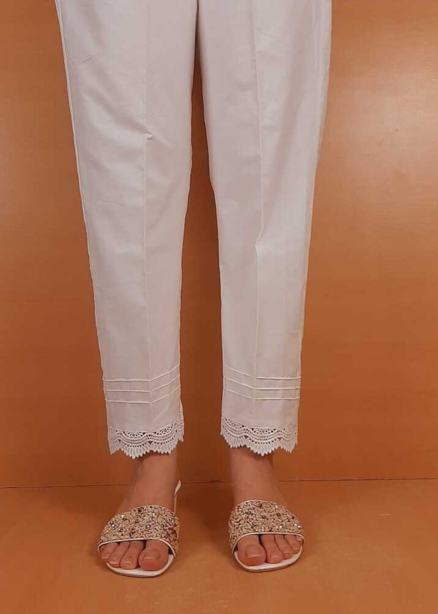 Zardi Cotton Trouser With Bottom Lace White ZT319 Women 1pcs