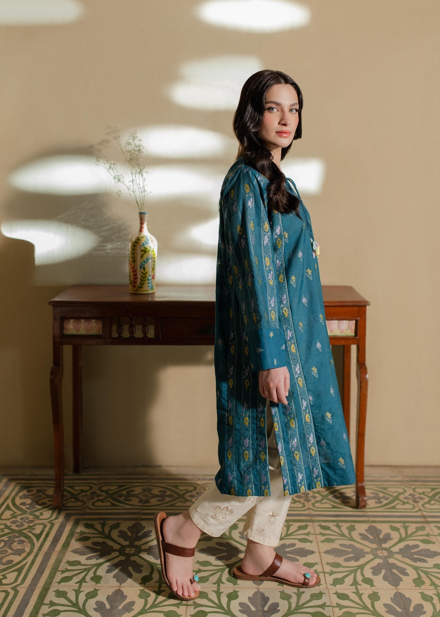 Azulie Teal Woven Kurta by Women 1pcs