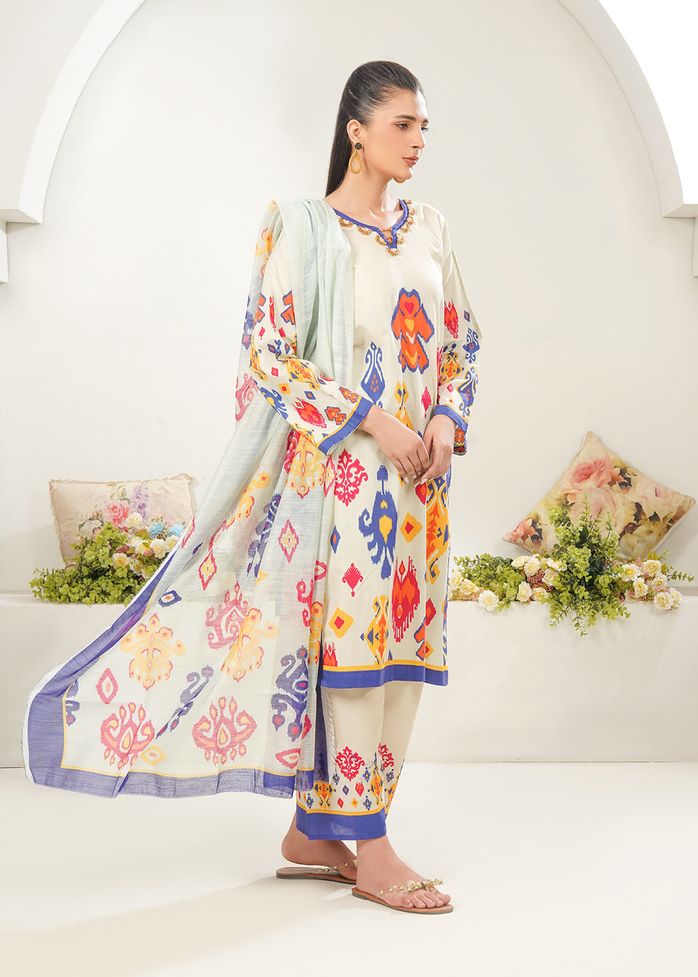 Elara Official Lvory IKAT Women 3pcs