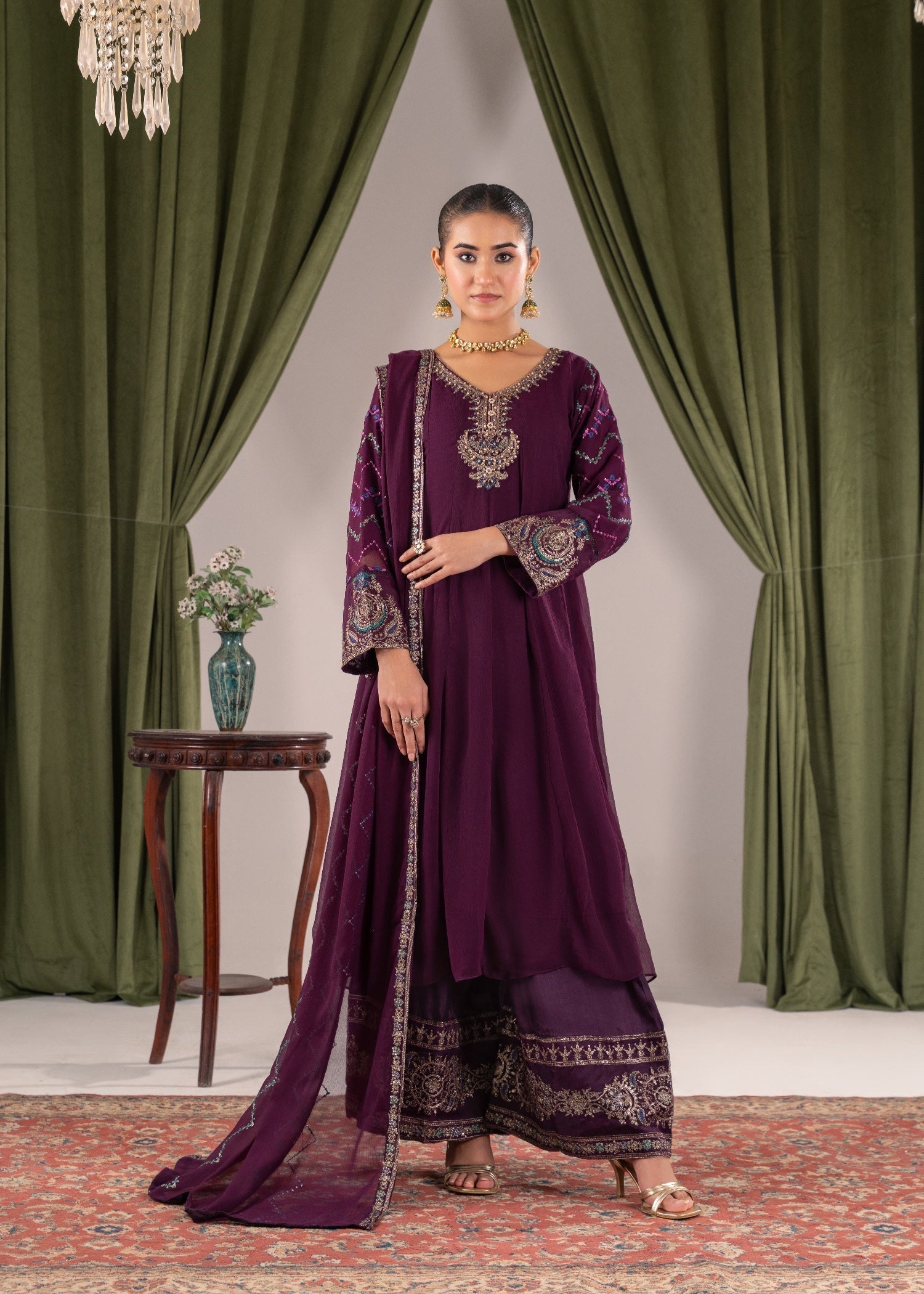 Pehnawa Fashion Charm Frock chiffon Women 3pcs